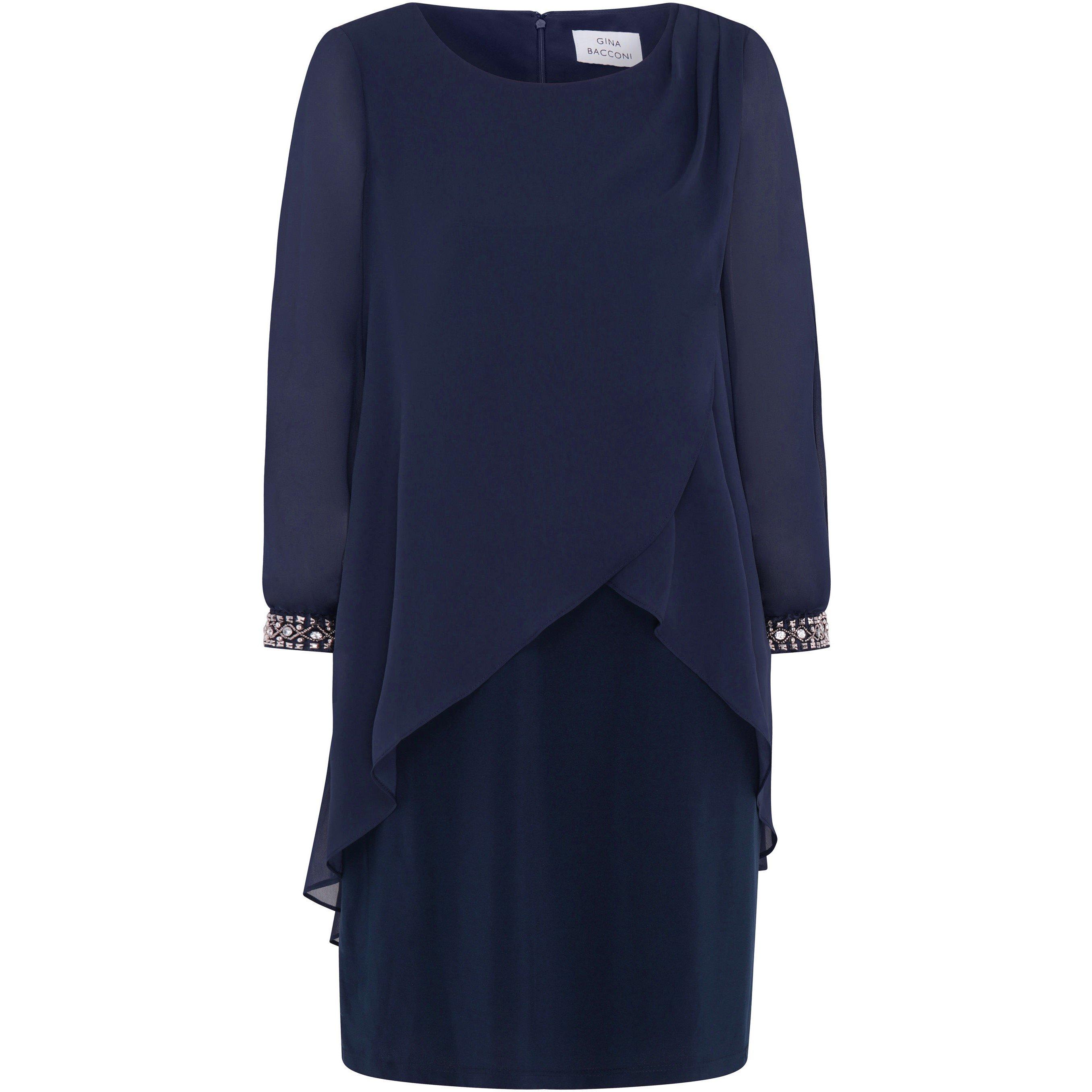 Navy - Gina Bacconi - Lexie Embellished Sleeves Dress - 1