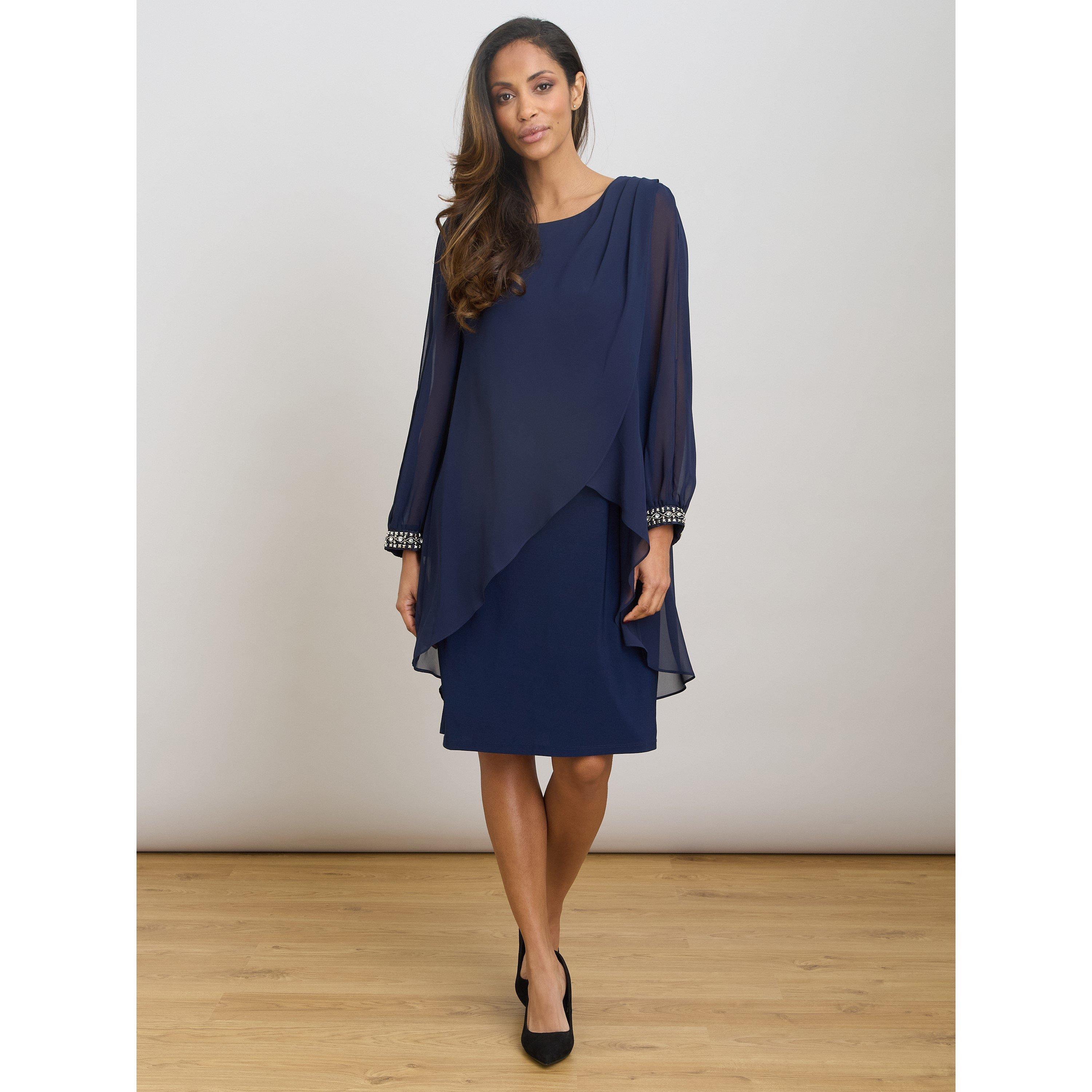 Navy - Gina Bacconi - Lexie Embellished Sleeves Dress - 4