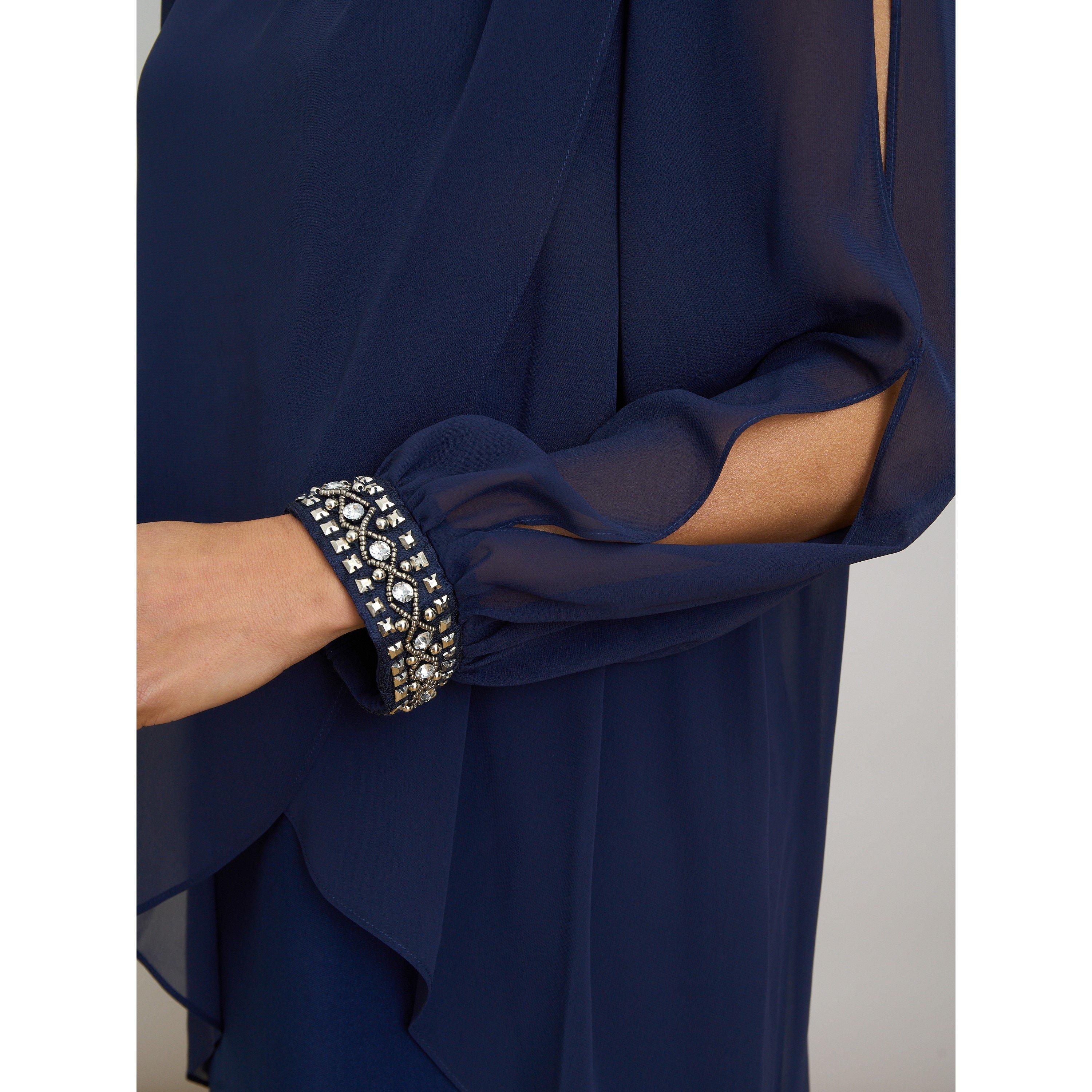 Navy - Gina Bacconi - Lexie Embellished Sleeves Dress - 5