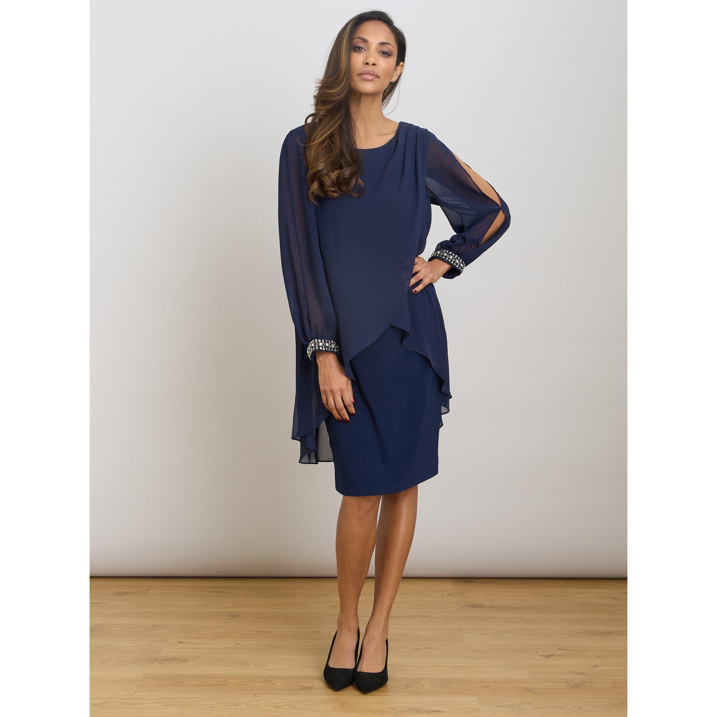 Navy - Gina Bacconi - Lexie Embellished Sleeves Dress - 6