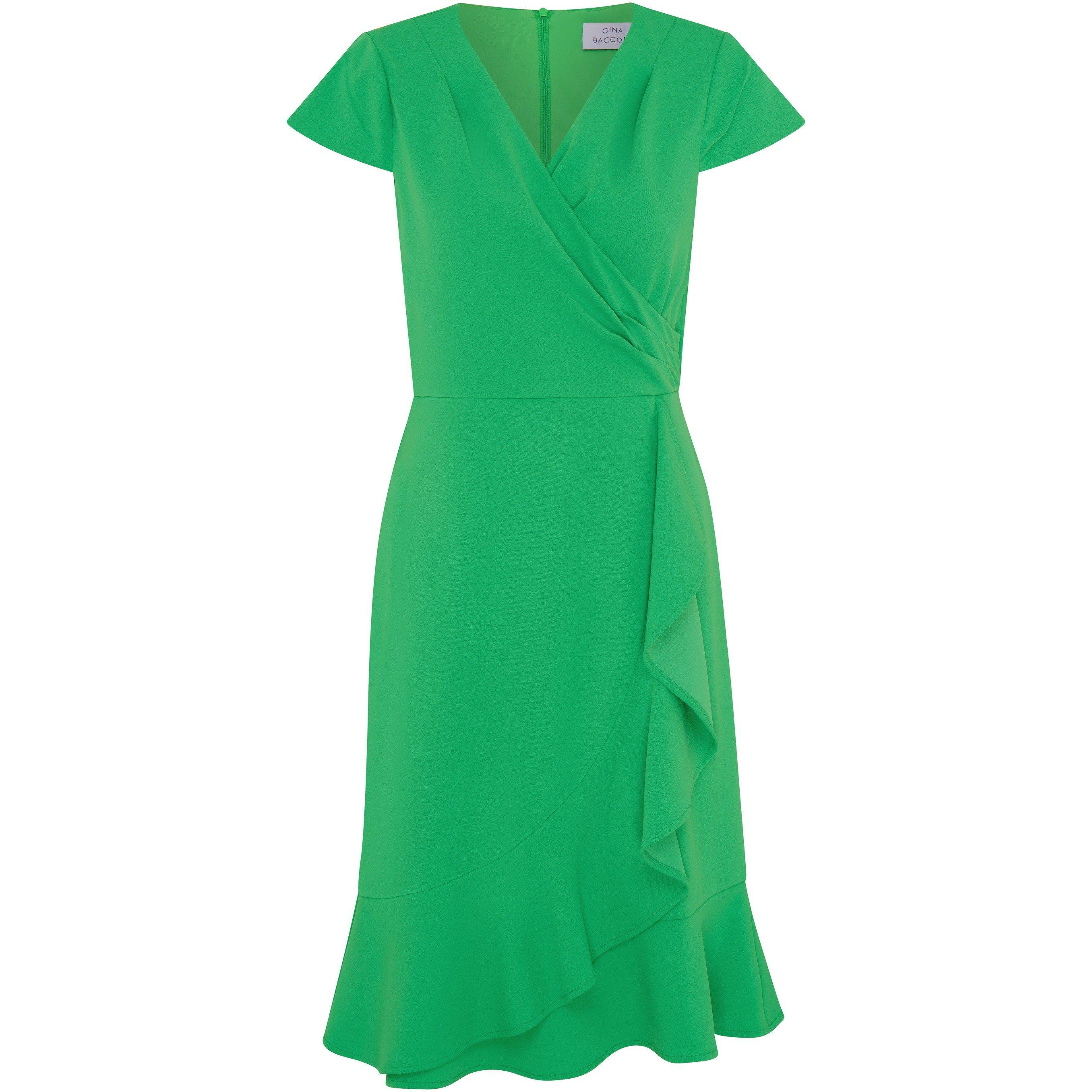 Green - Gina Bacconi - Ruffle Hem Crepe Dress - 1