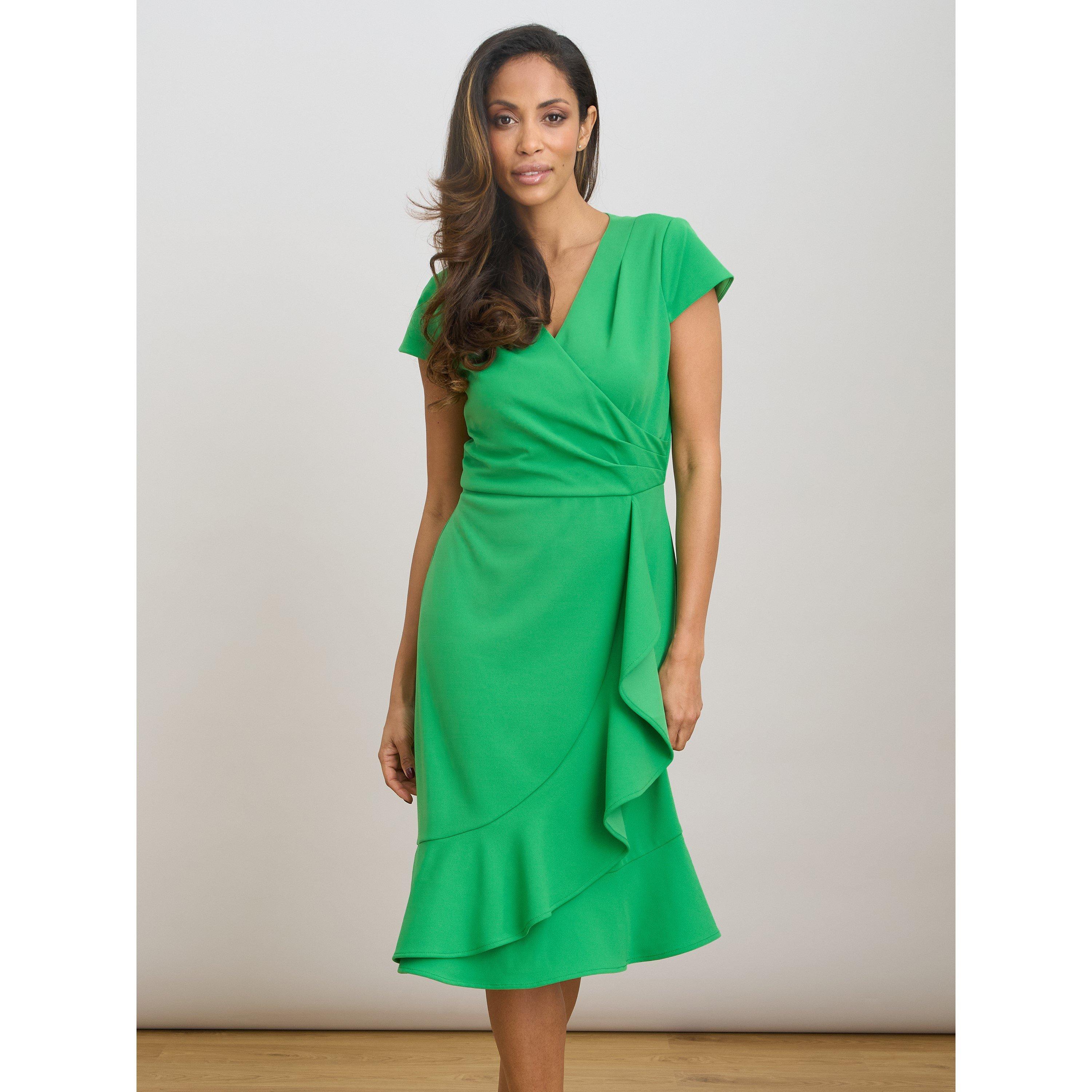 Green - Gina Bacconi - Ruffle Hem Crepe Dress - 2