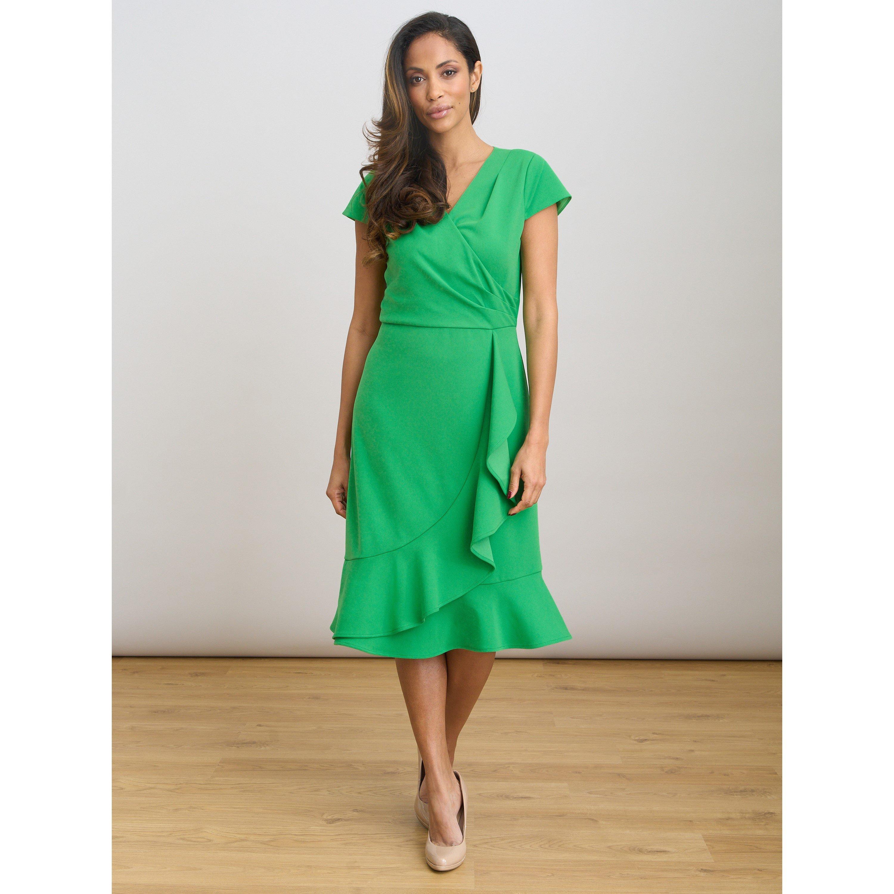 Green - Gina Bacconi - Ruffle Hem Crepe Dress - 4