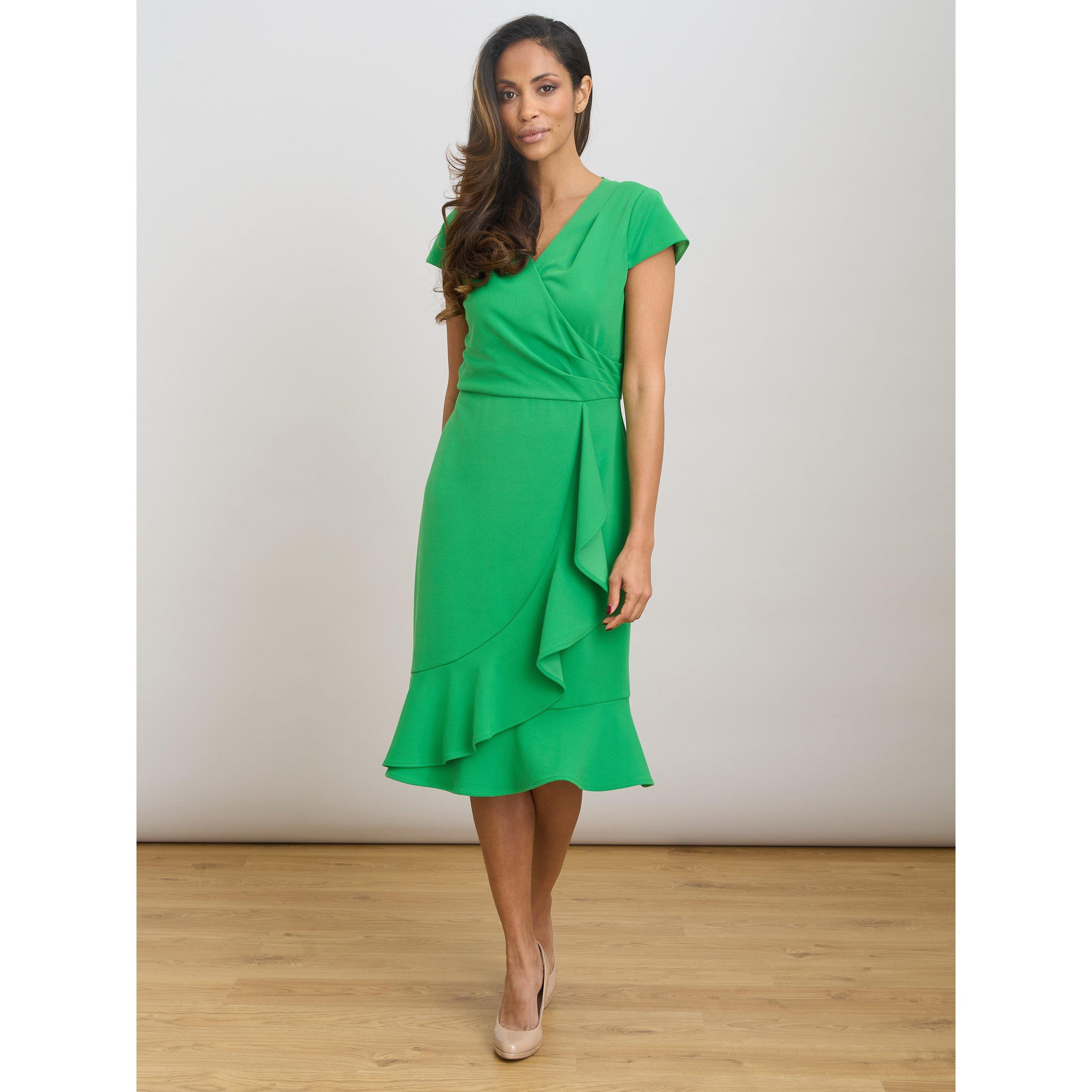 Green - Gina Bacconi - Ruffle Hem Crepe Dress - 6