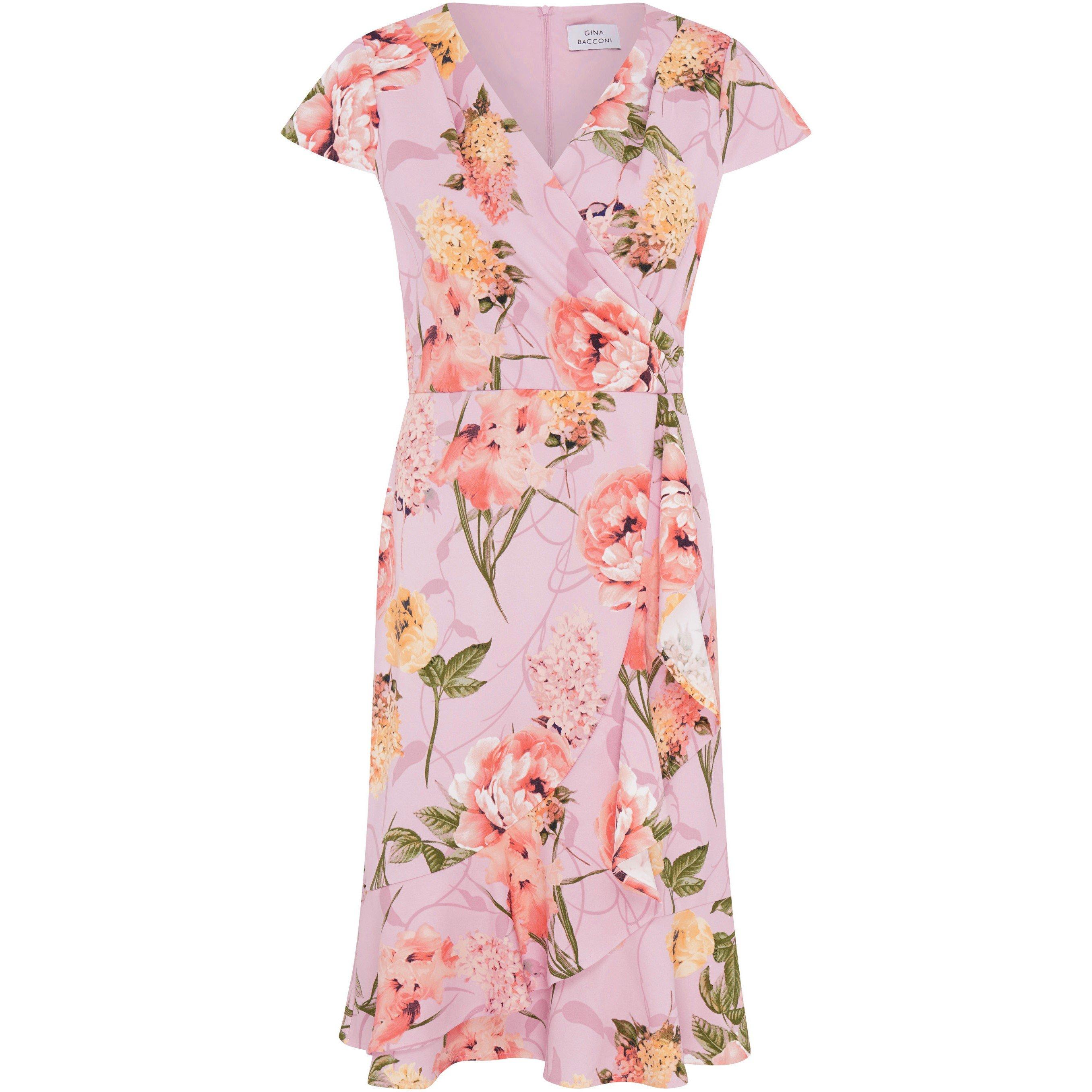 Pink - Gina Bacconi - Marlena Cap Sleeve Ruffle Print Dress - 1