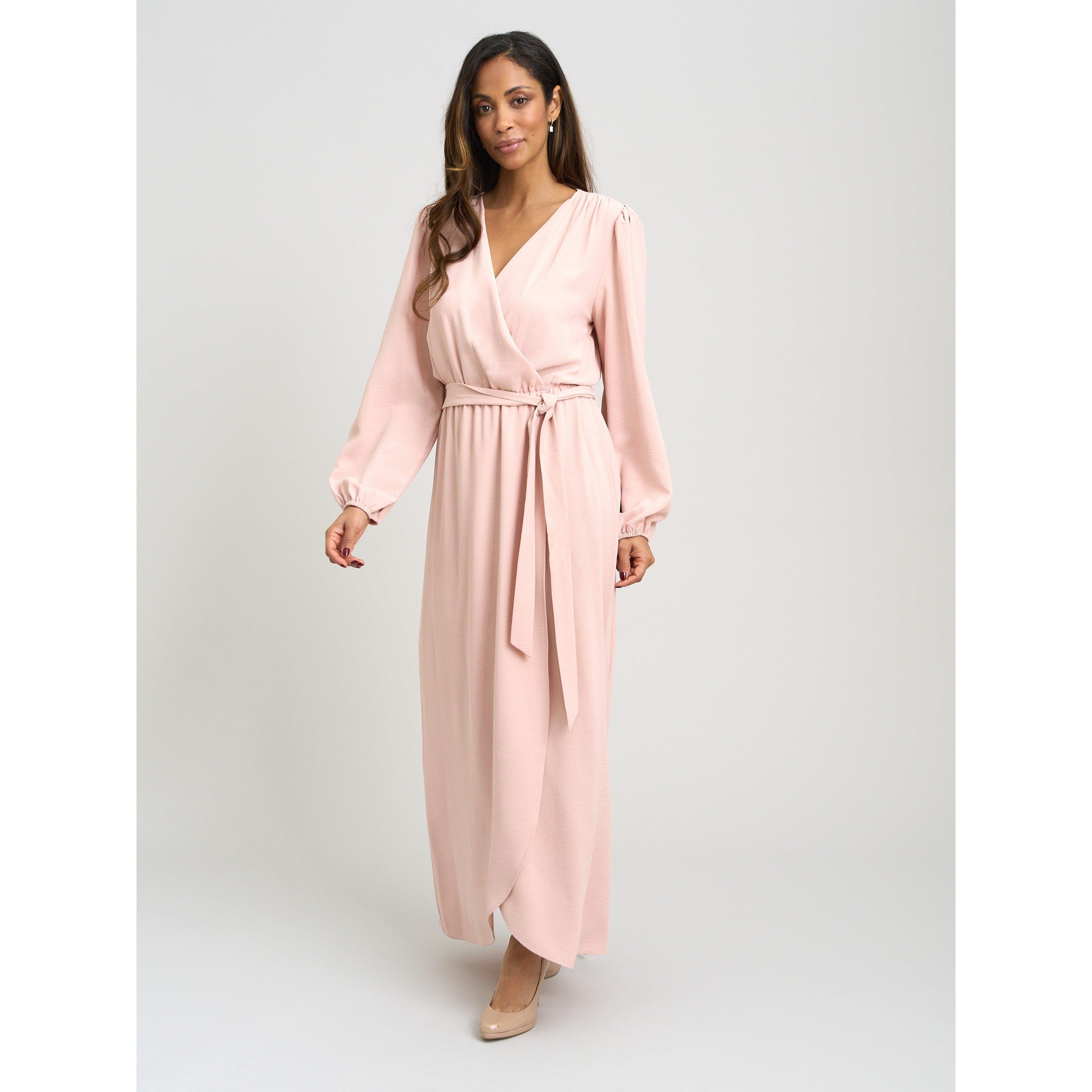Blush - Gina Bacconi - Bow Wrap Long Sleeve Maxi Dress - 4
