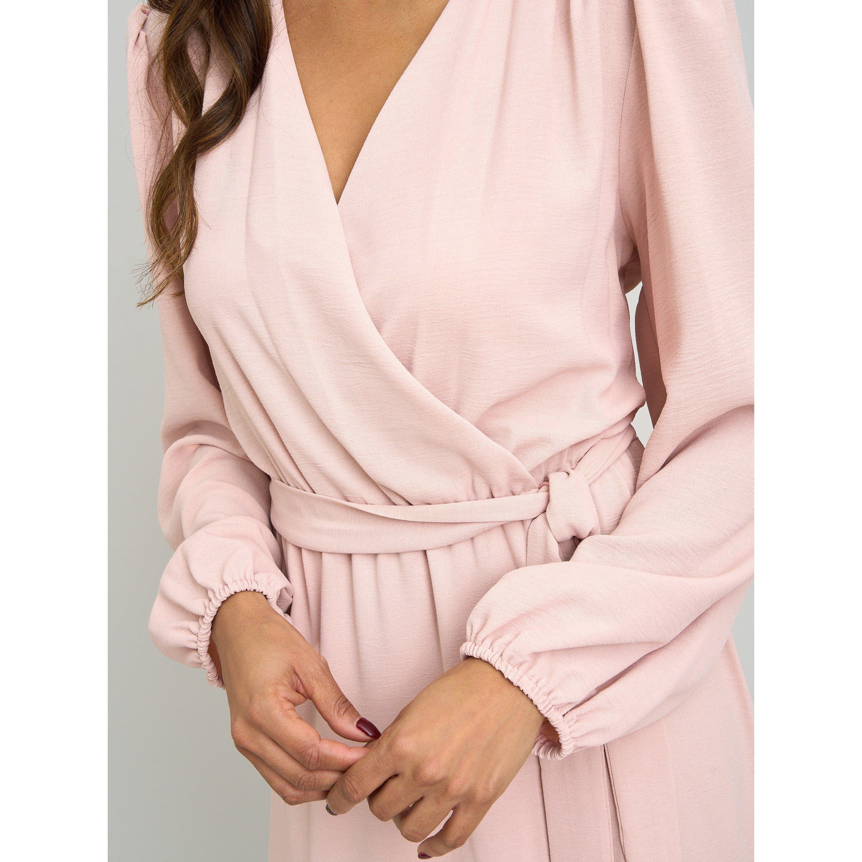 Blush - Gina Bacconi - Bow Wrap Long Sleeve Maxi Dress - 5