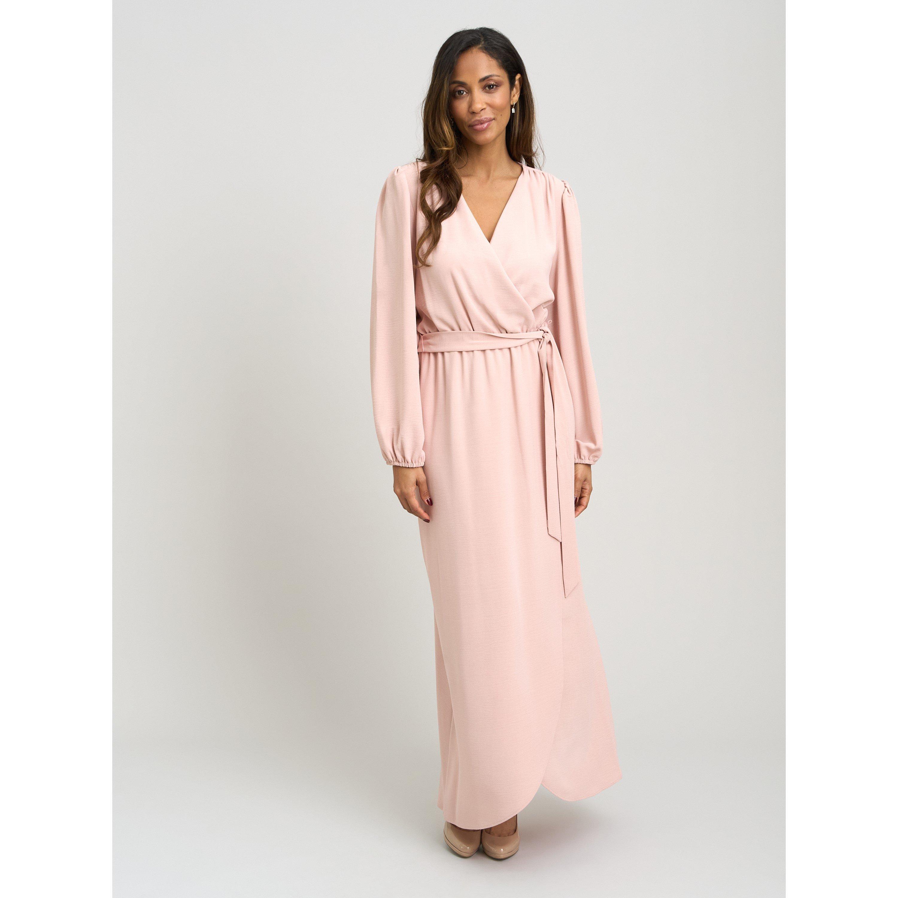 Blush - Gina Bacconi - Bow Wrap Long Sleeve Maxi Dress - 6