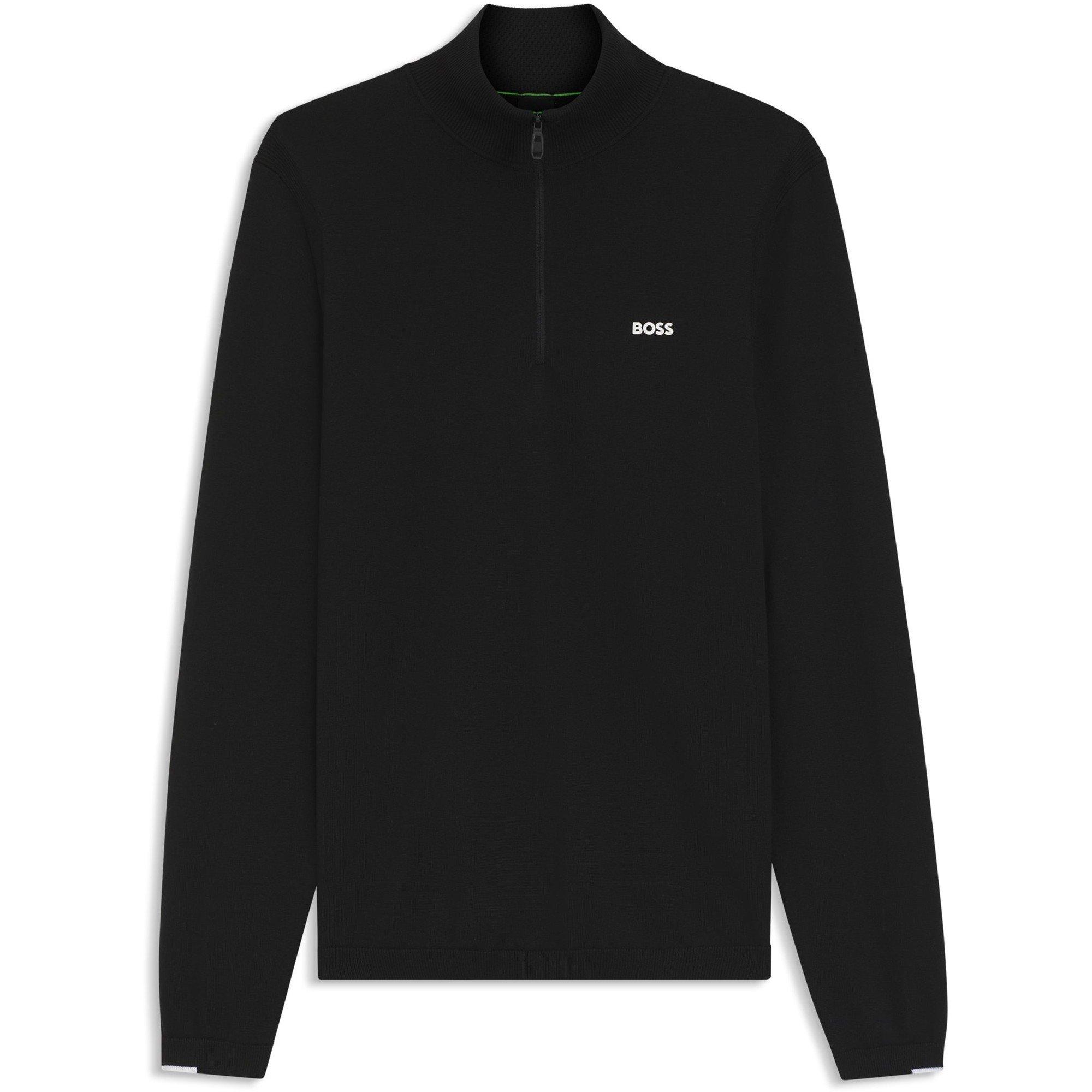 Black 001 - Boss - Men's Ever-X Boss Green Cotton Long-Sleeve 1/4-Zip Knitted Top - 1