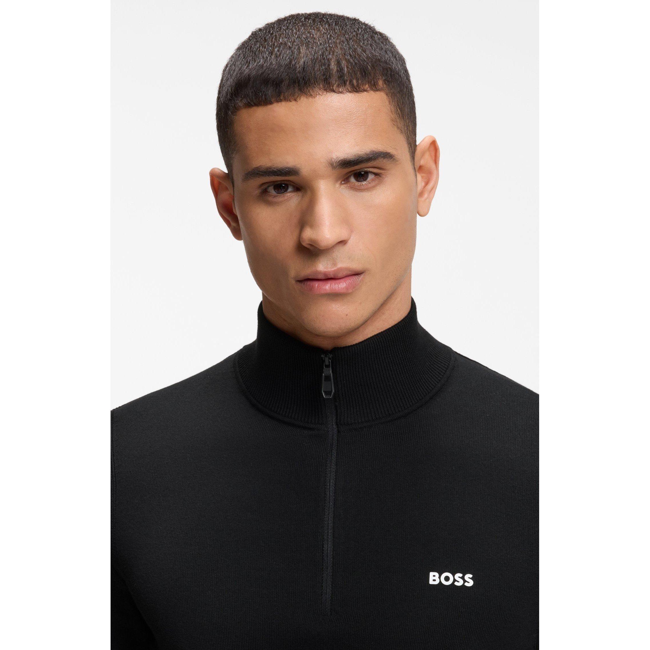 Black 001 - Boss - Men's Ever-X Boss Green Cotton Long-Sleeve 1/4-Zip Knitted Top - 4