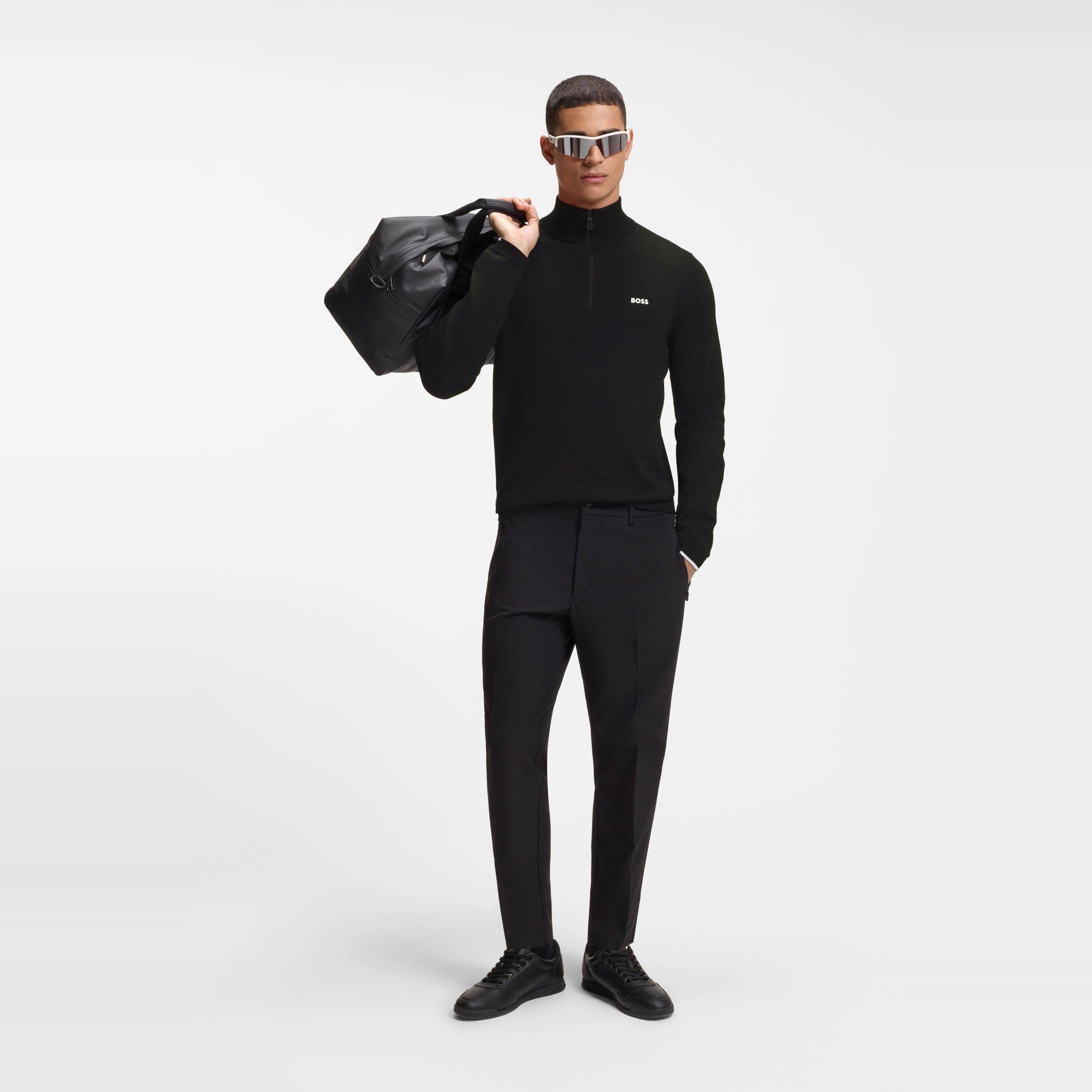 Black 001 - Boss - Men's Ever-X Boss Green Cotton Long-Sleeve 1/4-Zip Knitted Top - 5