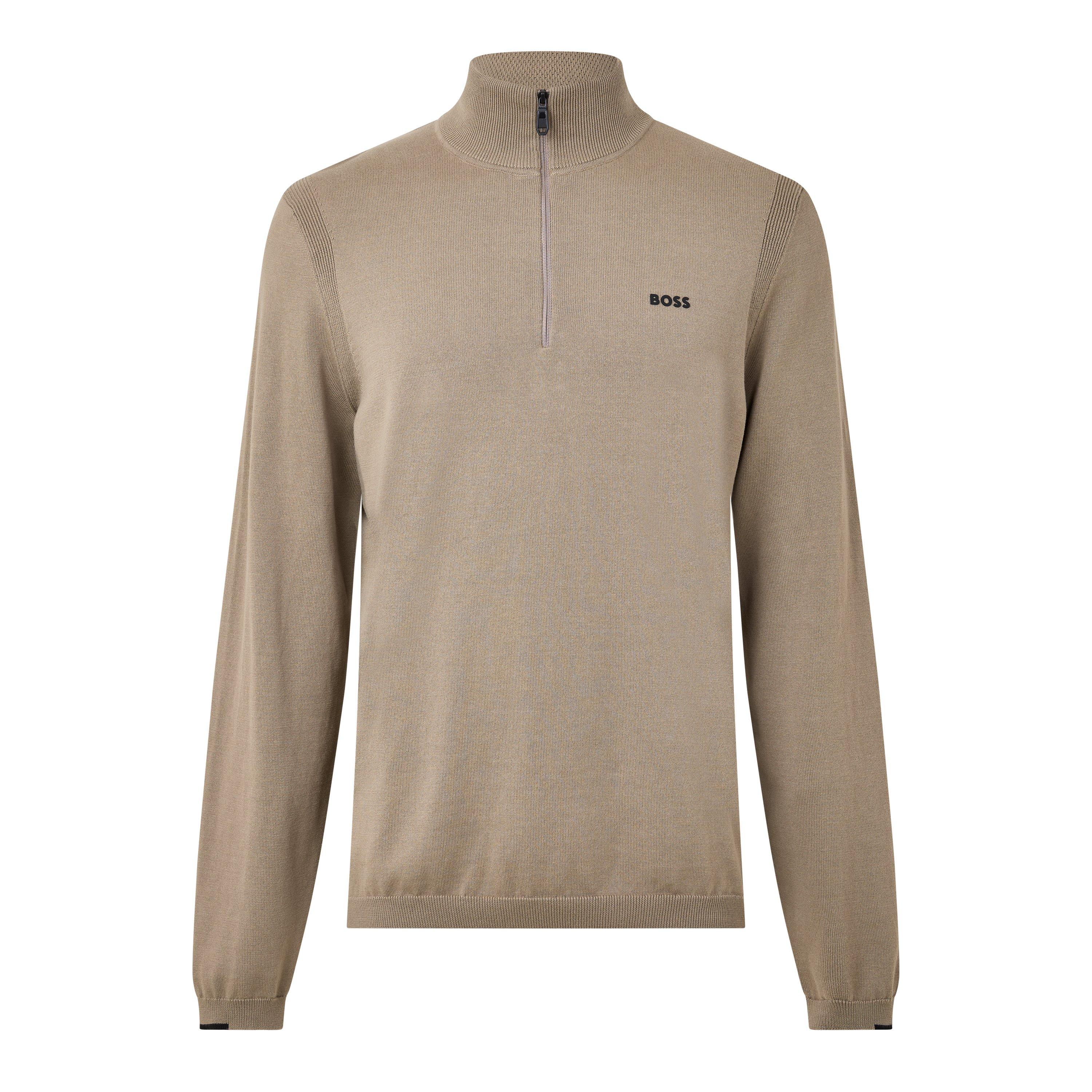 Light Green 334 - Boss - Men's Ever-X Boss Green Cotton Long-Sleeve 1/4-Zip Knitted Top - 1