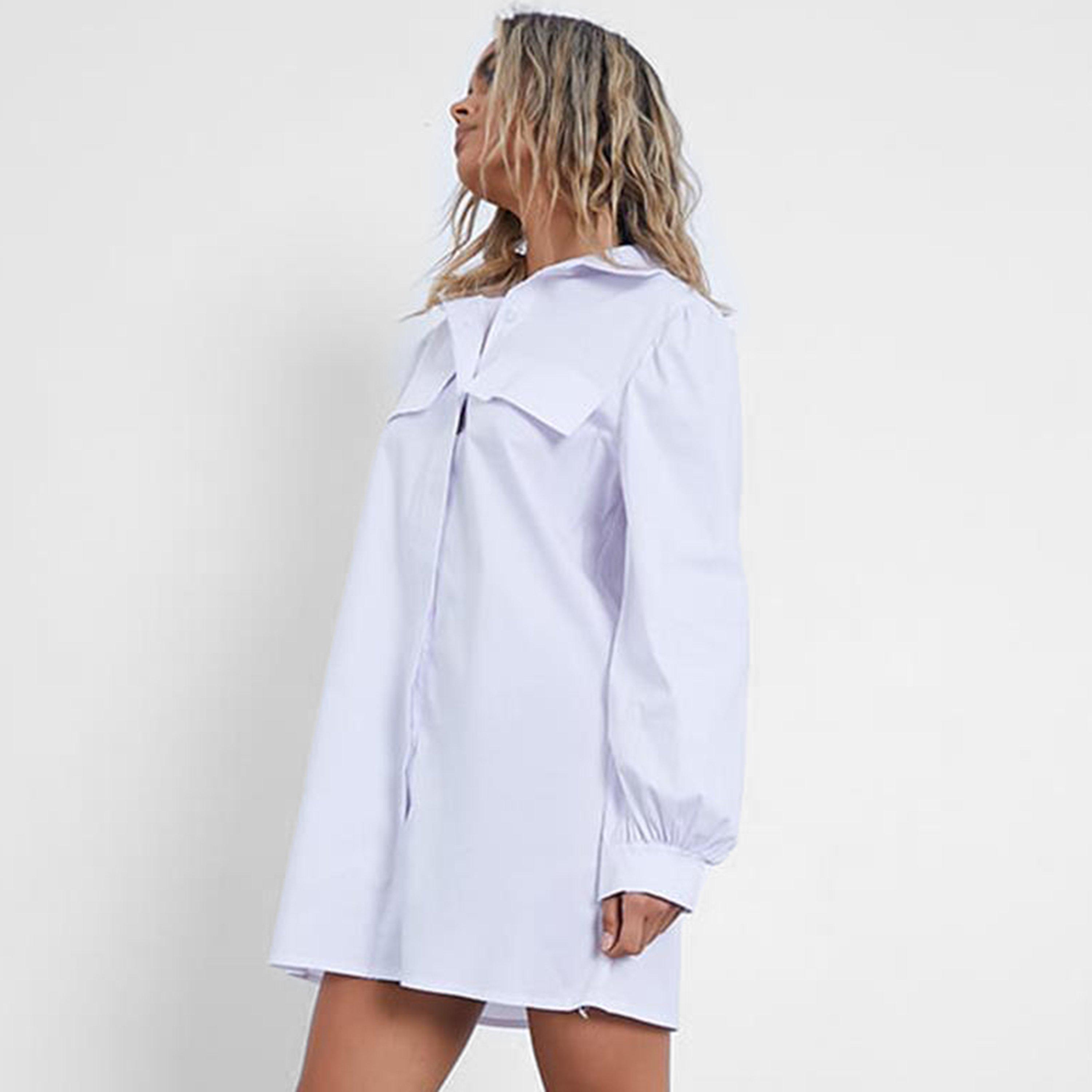 White - I Saw It First - ISAWITFIRST Cotton Poplin Puff Sleeve Dress - 3
