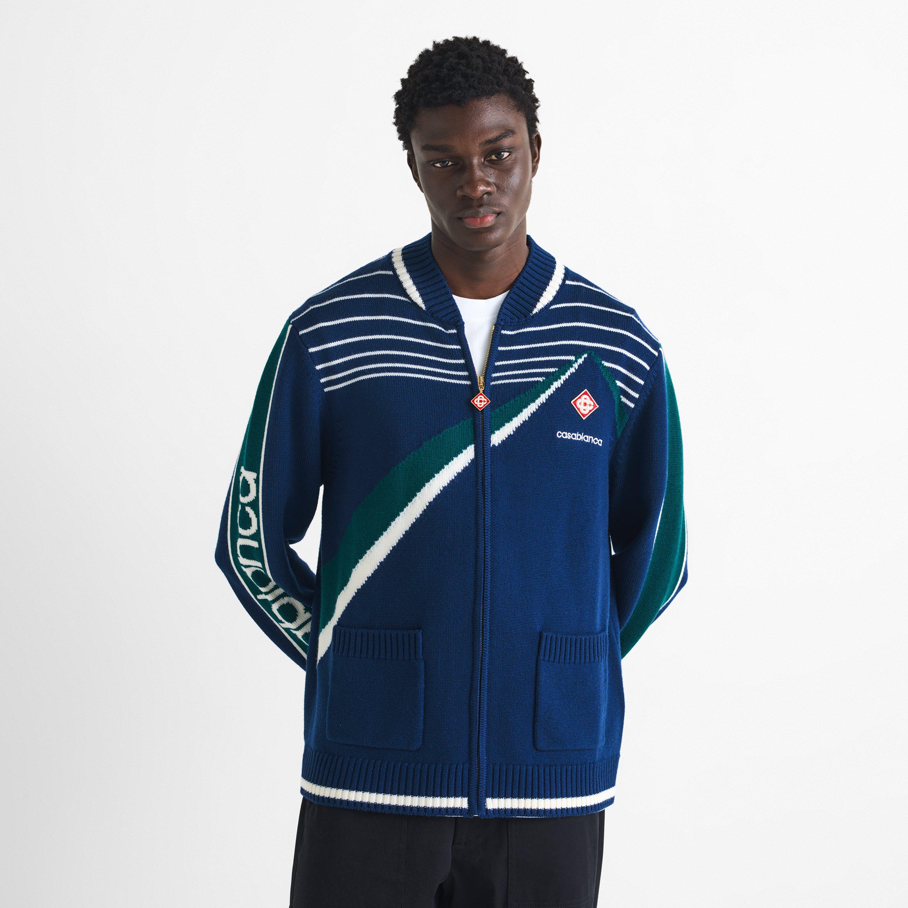 Navy - Casablanca - Men's Pyramid Wool Jacquard Full-Zip Knitted Top - 3