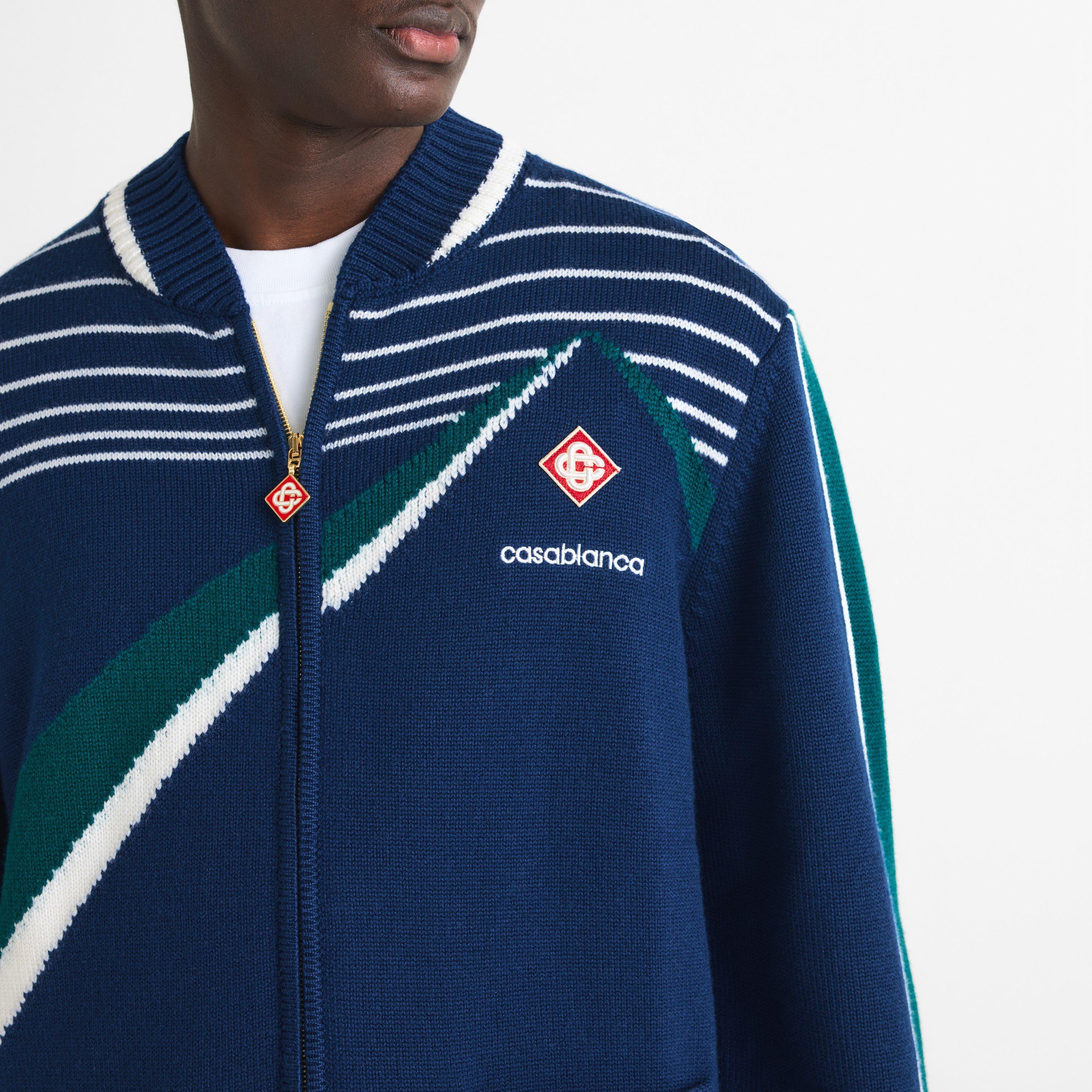 Navy - Casablanca - Men's Pyramid Wool Jacquard Full-Zip Knitted Top - 5
