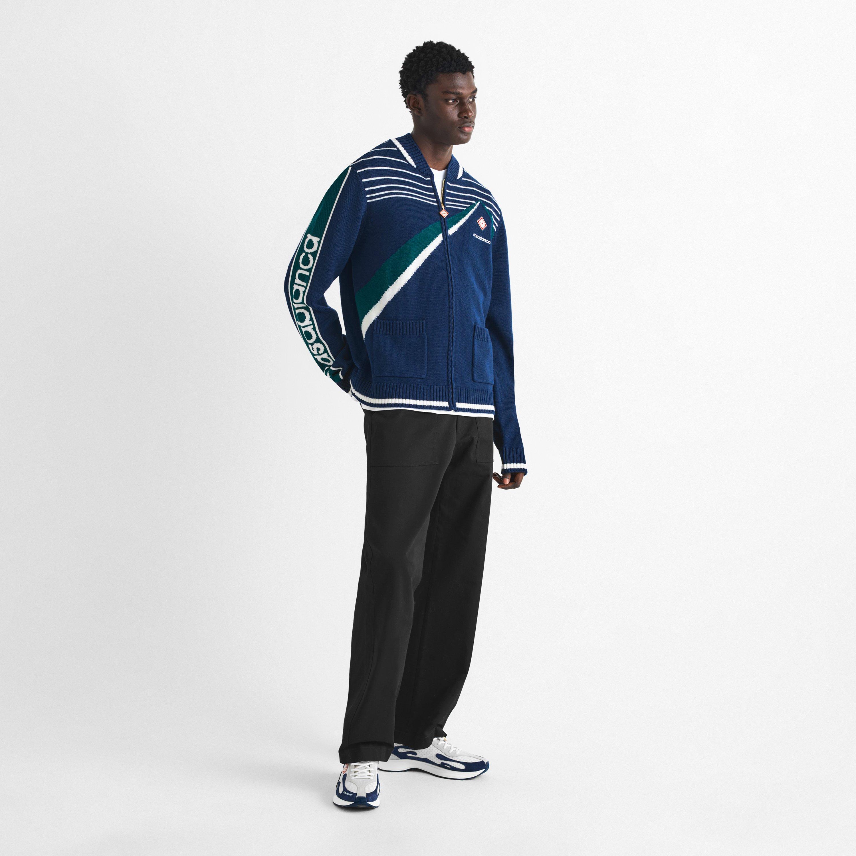 Navy - Casablanca - Men's Pyramid Wool Jacquard Full-Zip Knitted Top - 6
