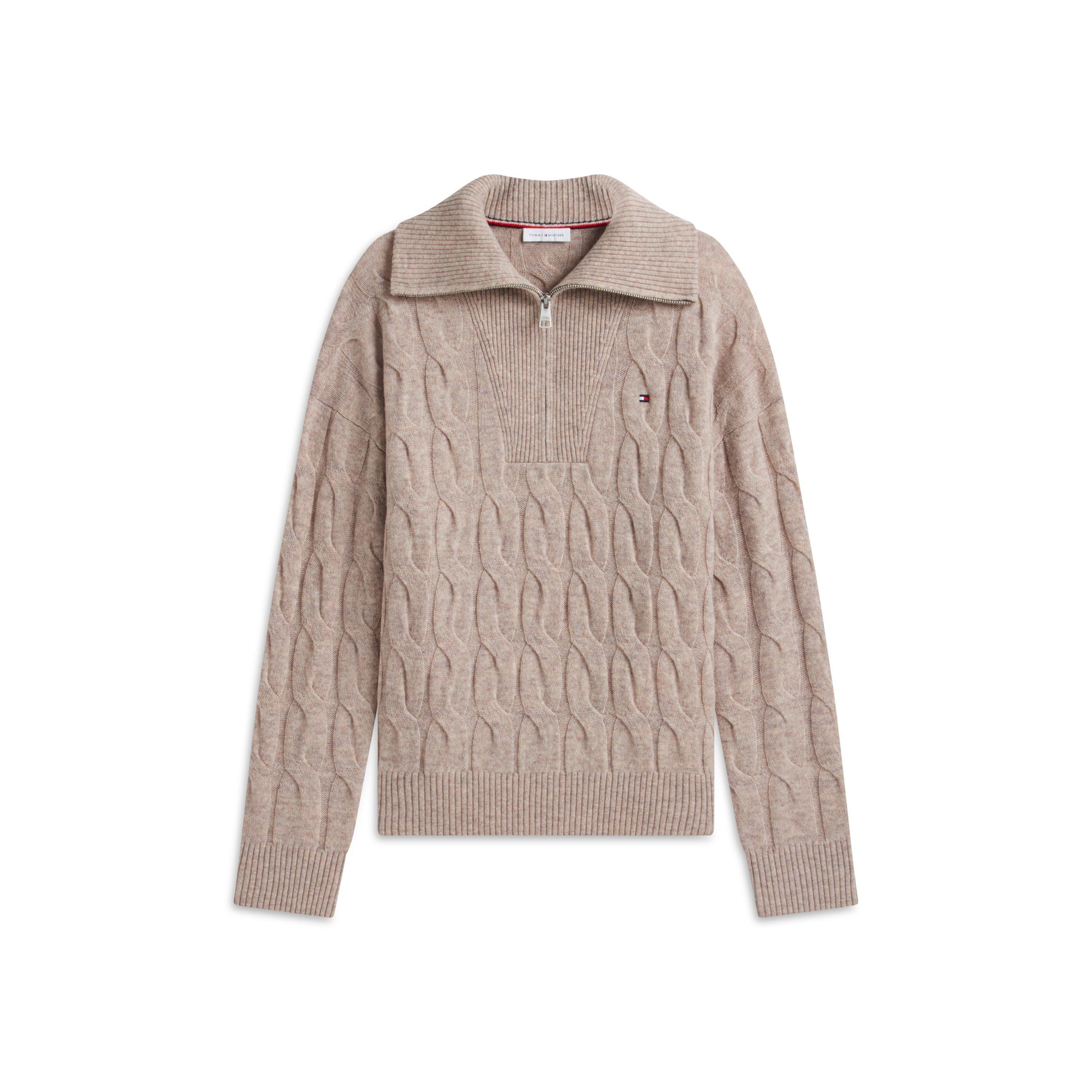 Tommy Hilfiger Women's Wool Cable Knit 1/4 Zip Jumper - Lt Camel Heathr - 16 (XL)