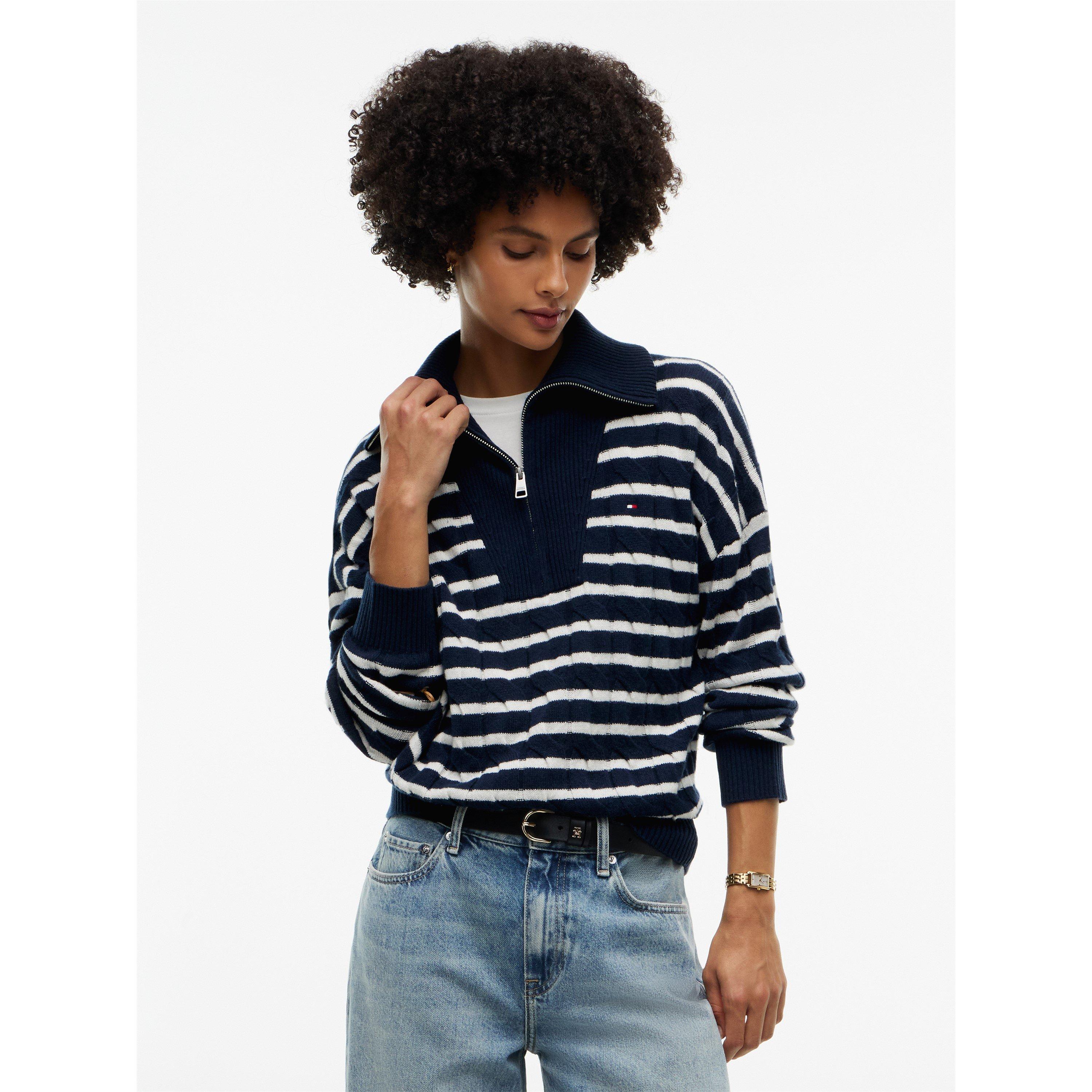 Stripe Ivory - Tommy Hilfiger - Tommy WlCbl 1/4 Knit Ld64 - 2