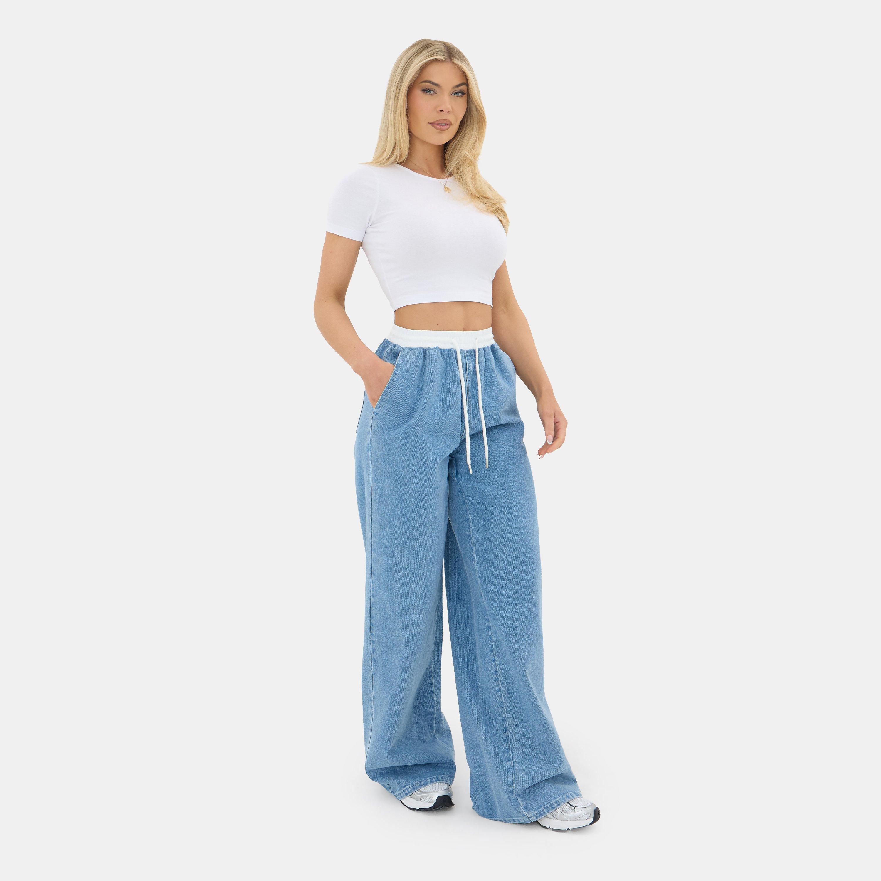 Middenblauw - I Saw It First - Contrast Waistband Denim Jogger - 2
