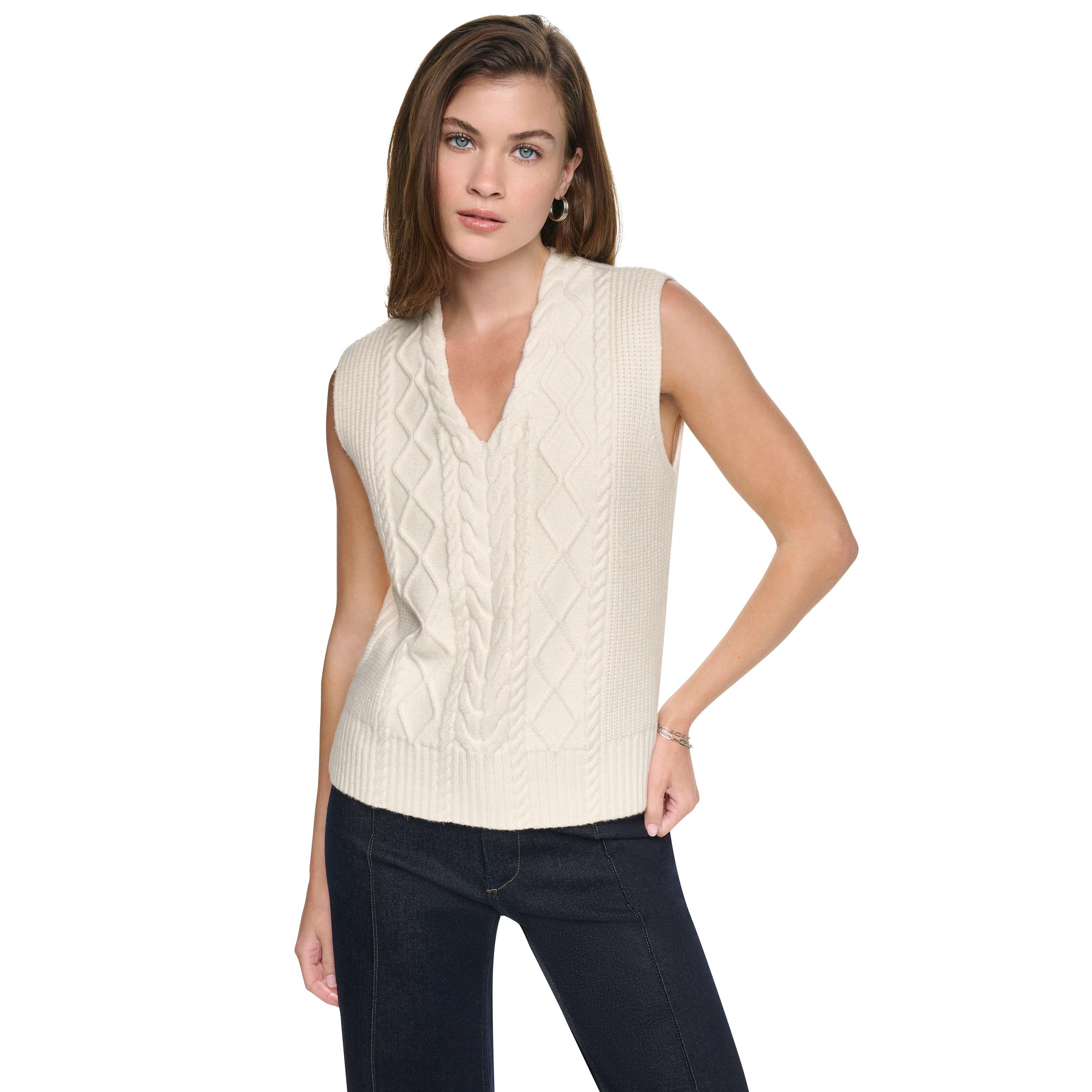 Eggnog - DKNY - DKNY Sleeveless V-Neck Cable Sweater - 1