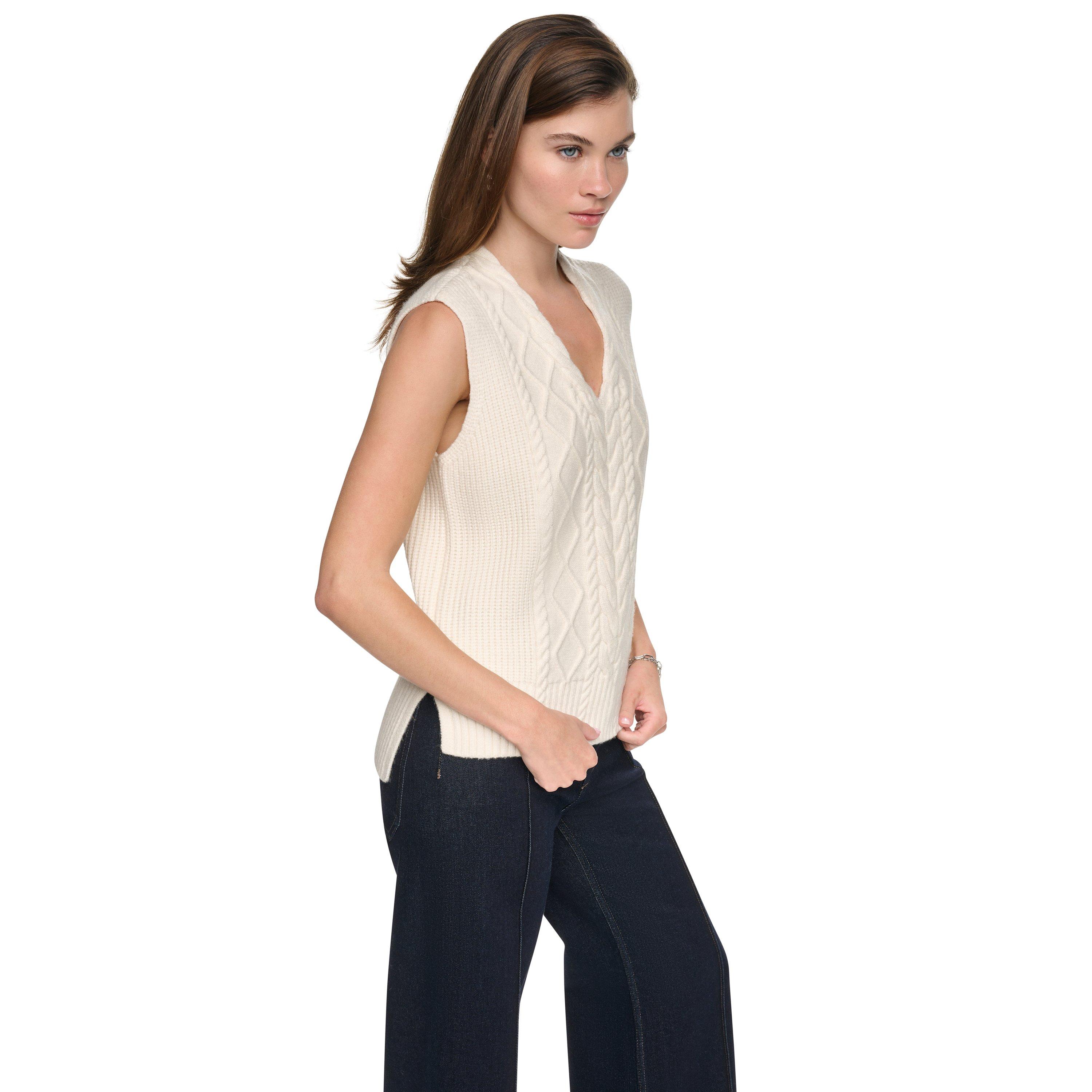 Eggnog - DKNY - DKNY Sleeveless V-Neck Cable Sweater - 2
