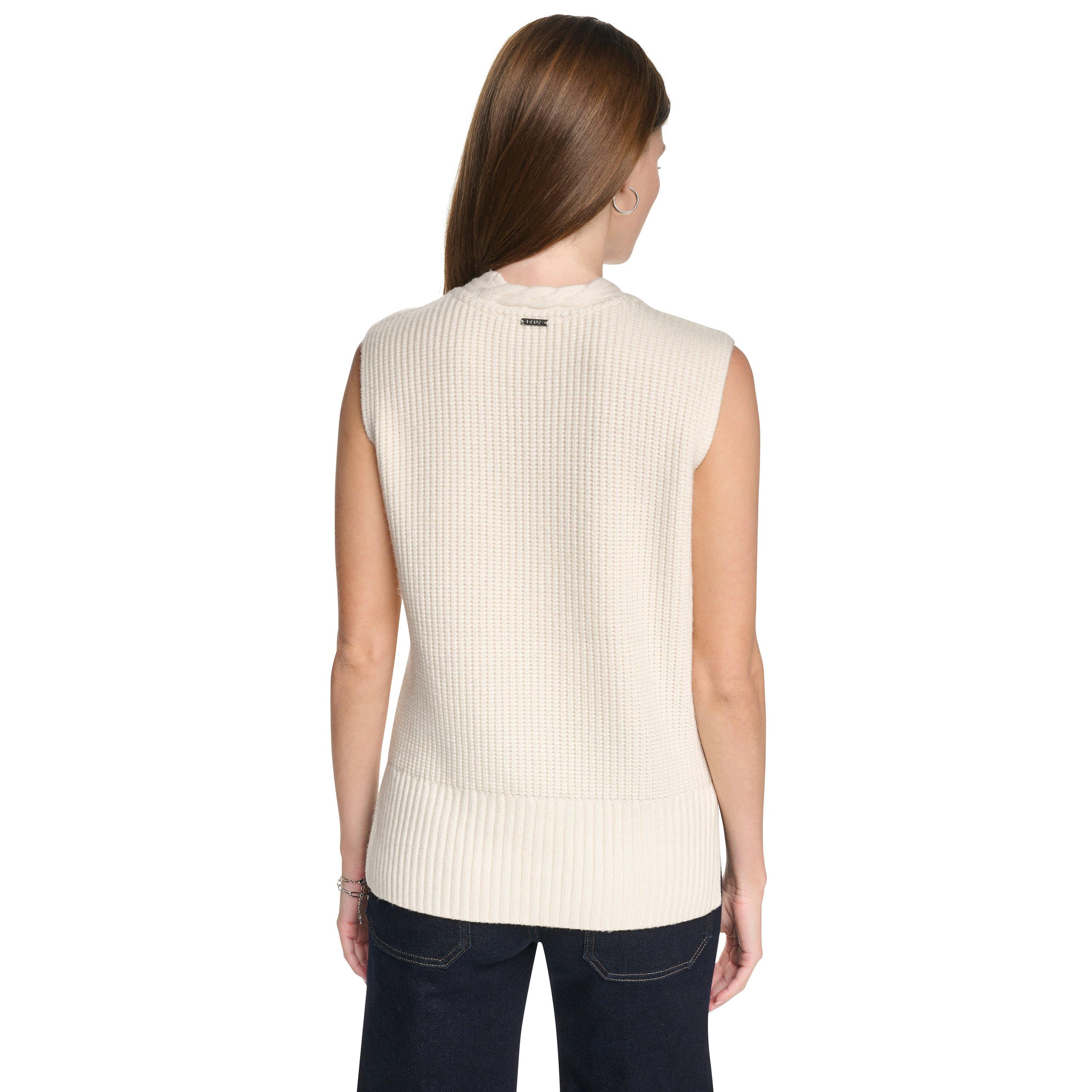 Eggnog - DKNY - DKNY Sleeveless V-Neck Cable Sweater - 3