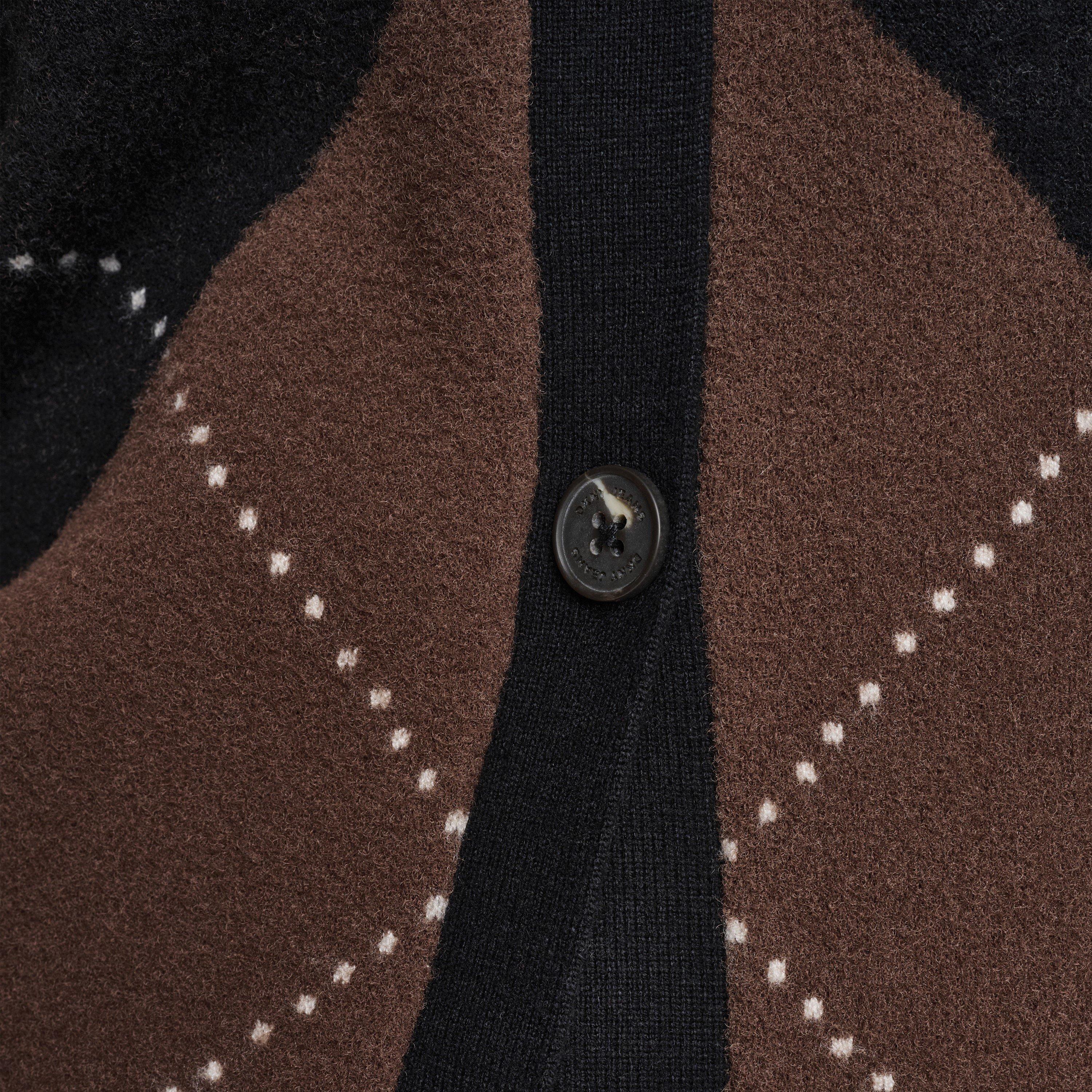 Black/Chestnut - DKNY - DKNY Fuzzy Argyle Elbow Sleeve Cardigan - 5
