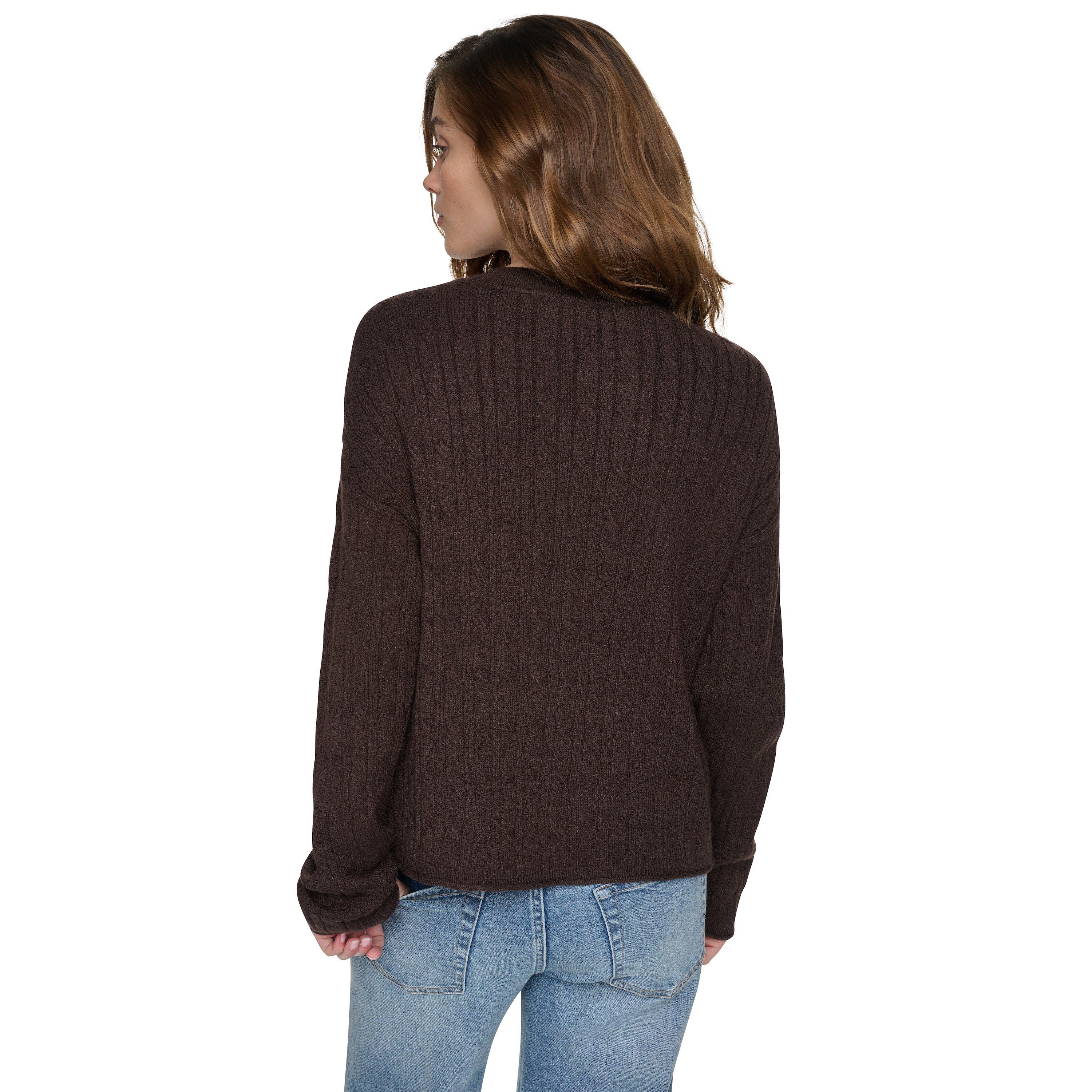 Espresso - DKNY - DKNY Long Sleeve Cable Knit - 3