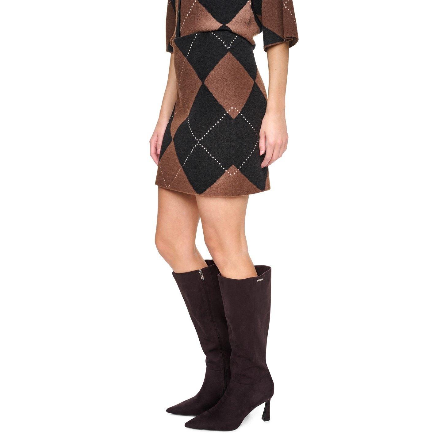 Black/Chestnut - DKNY - DKNY Fuzzy Argyle Short Skirt - 2