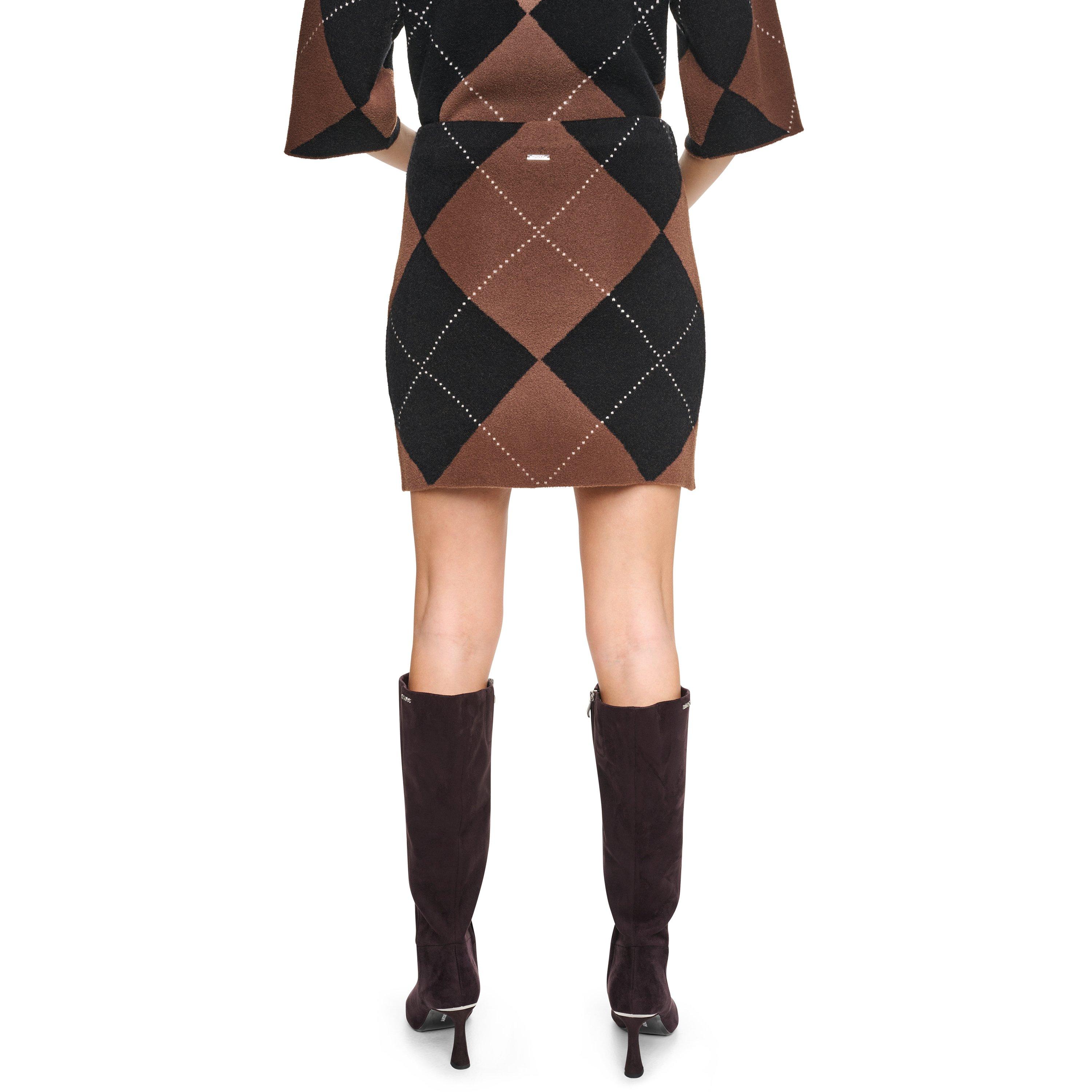 Black/Chestnut - DKNY - DKNY Fuzzy Argyle Short Skirt - 3