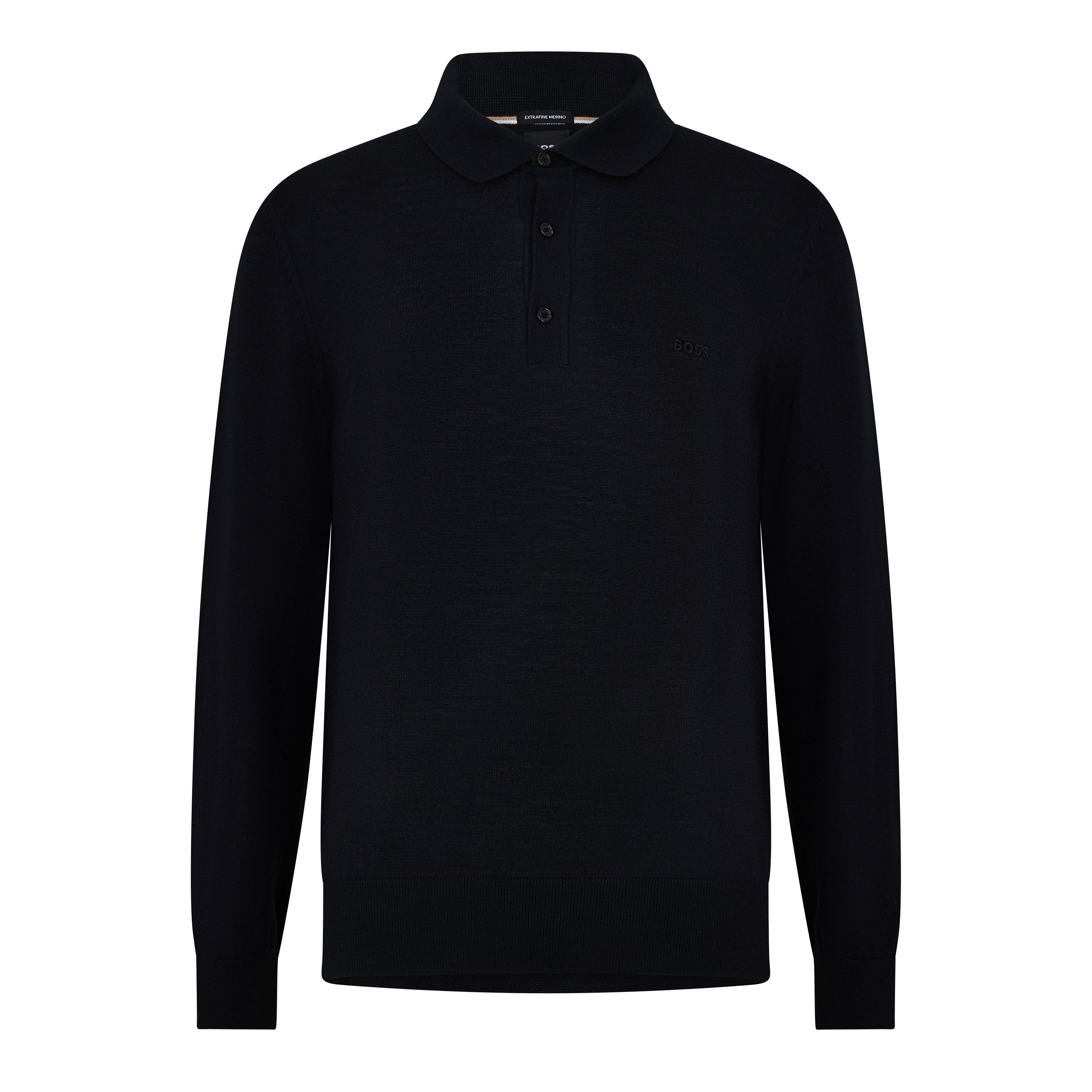 Black 001 - Boss - Men's Lancione Black Knitted Long-Sleeve Polo Shirt - 1