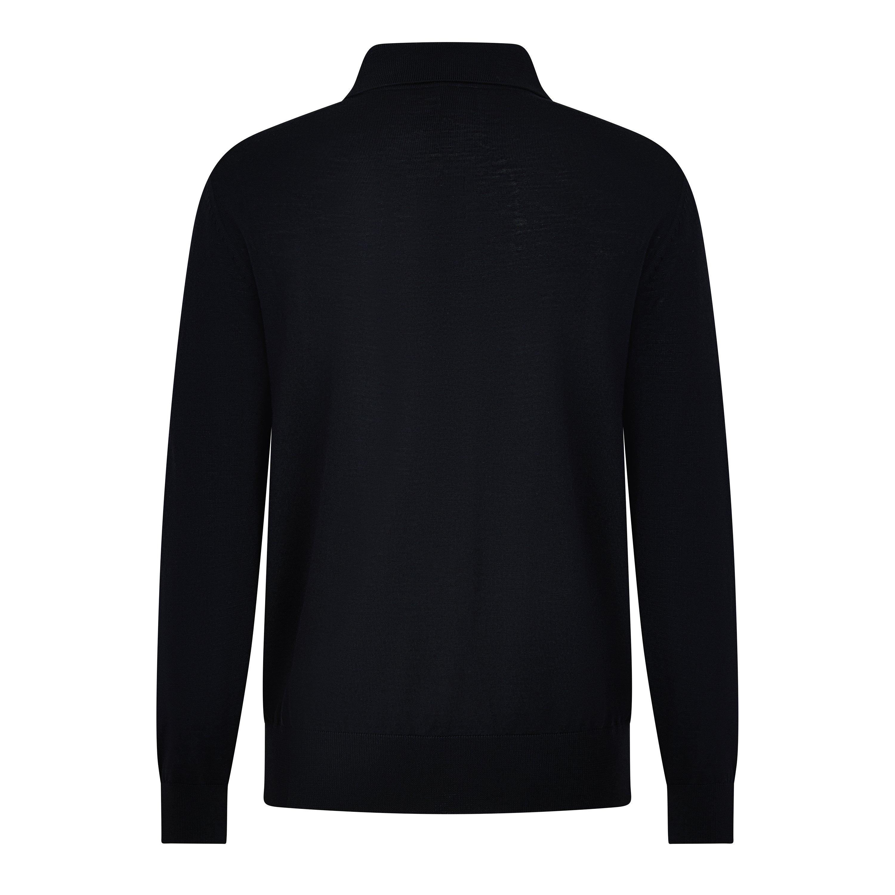 Black 001 - Boss - Men's Lancione Black Knitted Long-Sleeve Polo Shirt - 2