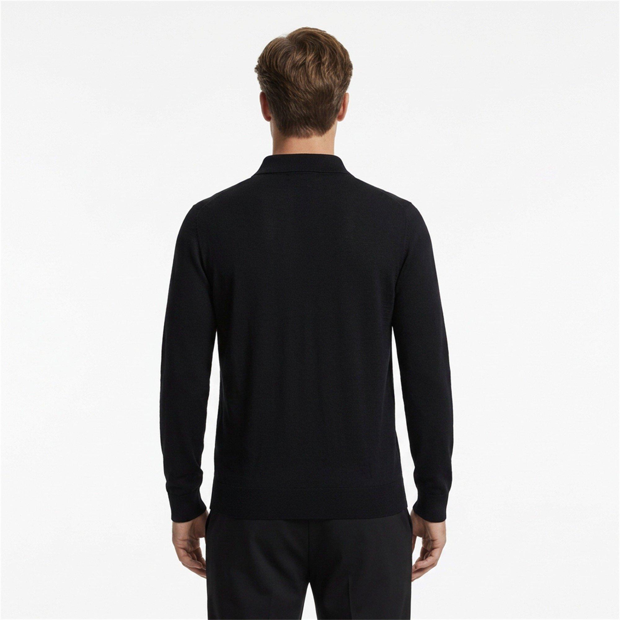 Black 001 - Boss - Men's Lancione Black Knitted Long-Sleeve Polo Shirt - 4
