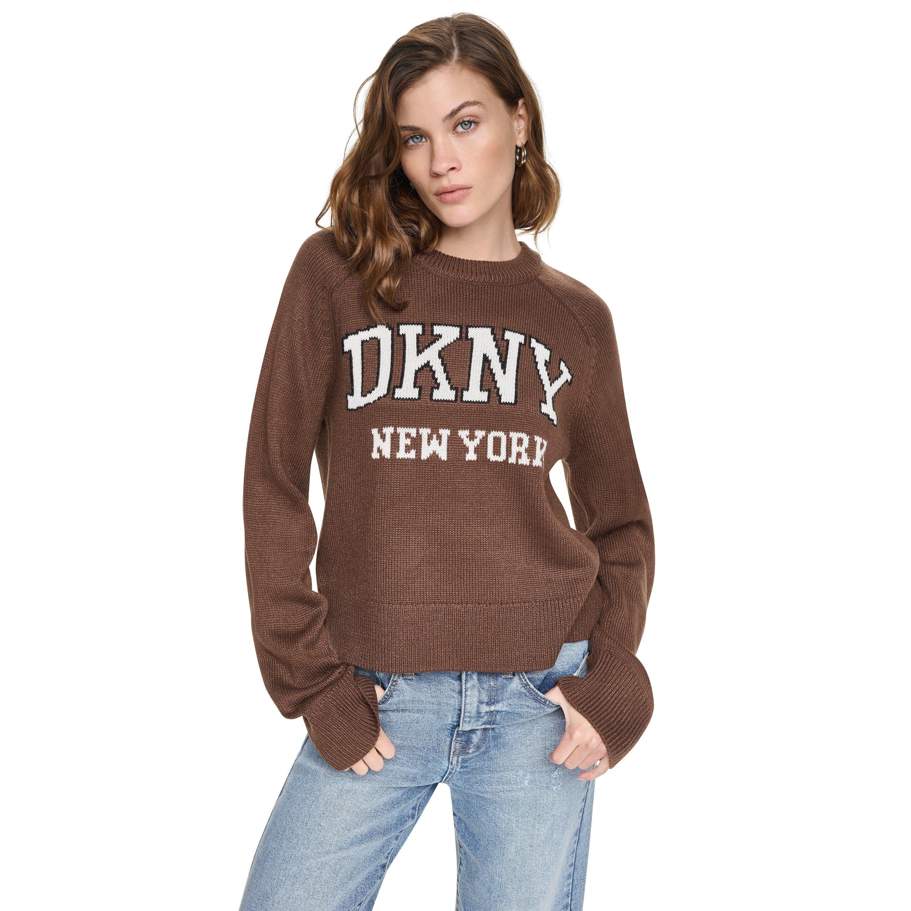Espresso - DKNY - DKNY Long Bell Sleeve Raglan Logo Sweater - 1