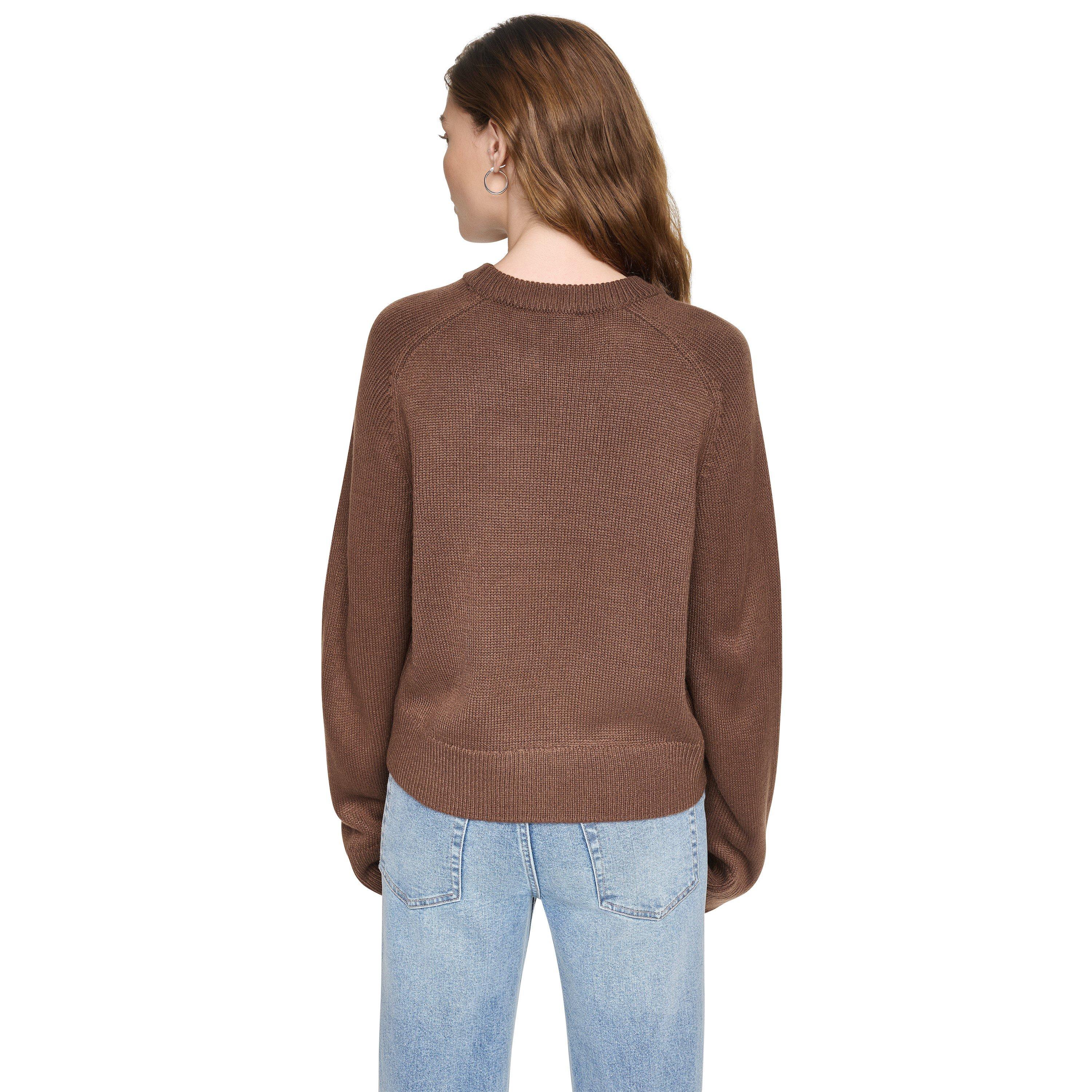 Espresso - DKNY - DKNY Long Bell Sleeve Raglan Logo Sweater - 2