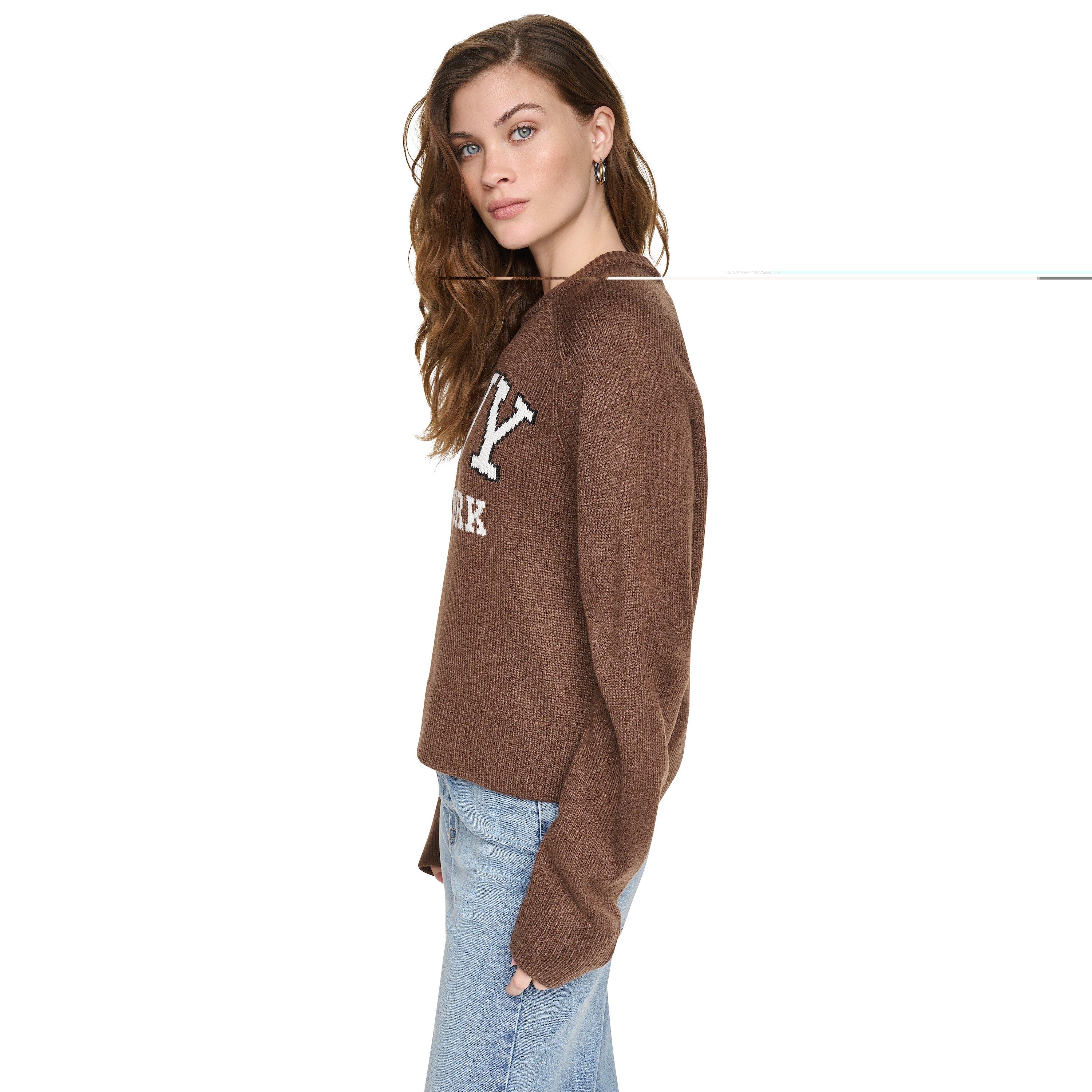 Espresso - DKNY - DKNY Long Bell Sleeve Raglan Logo Sweater - 3