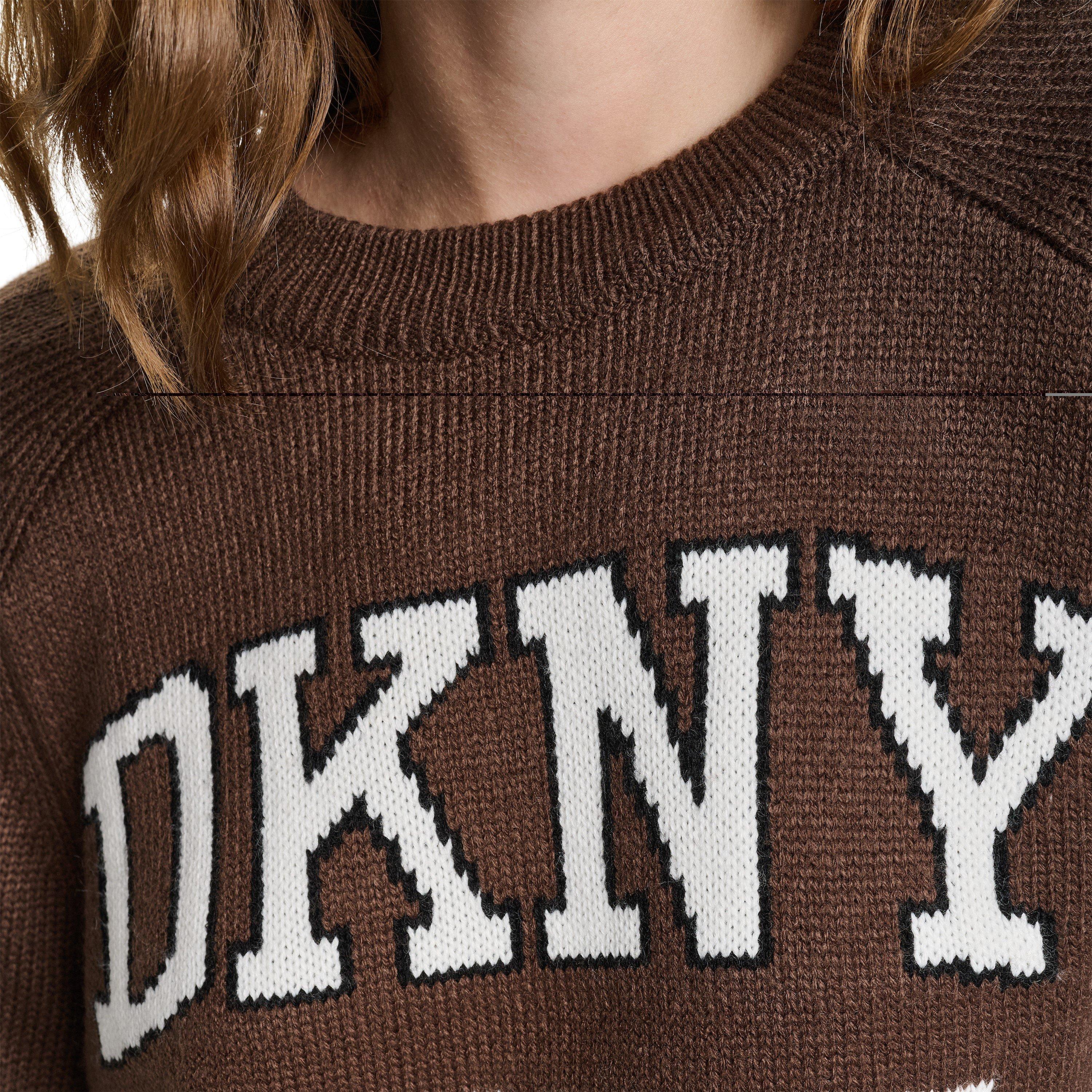 Espresso - DKNY - DKNY Long Bell Sleeve Raglan Logo Sweater - 5