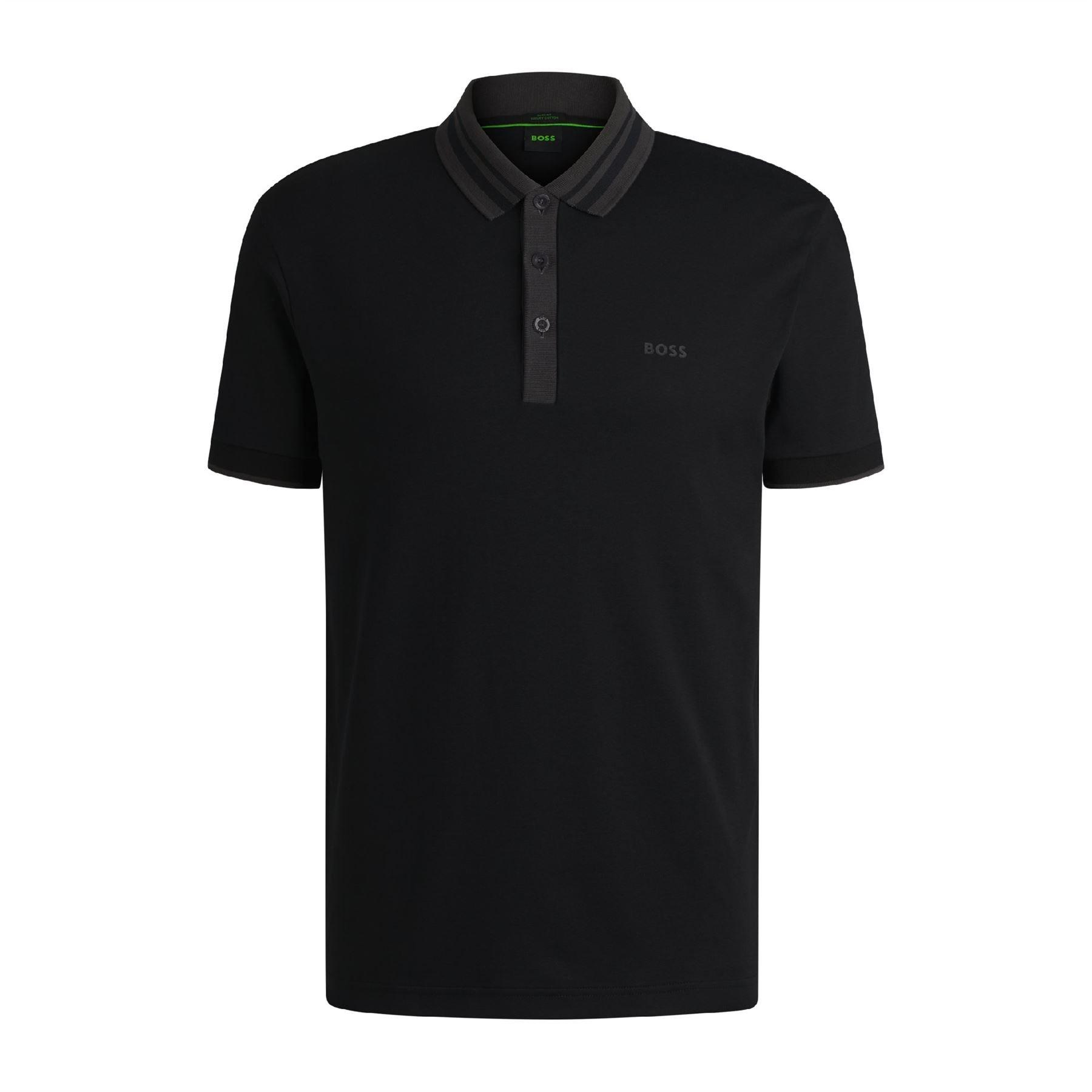 Black - Boss - Paule Tape Stripe Collar Polo Shirt