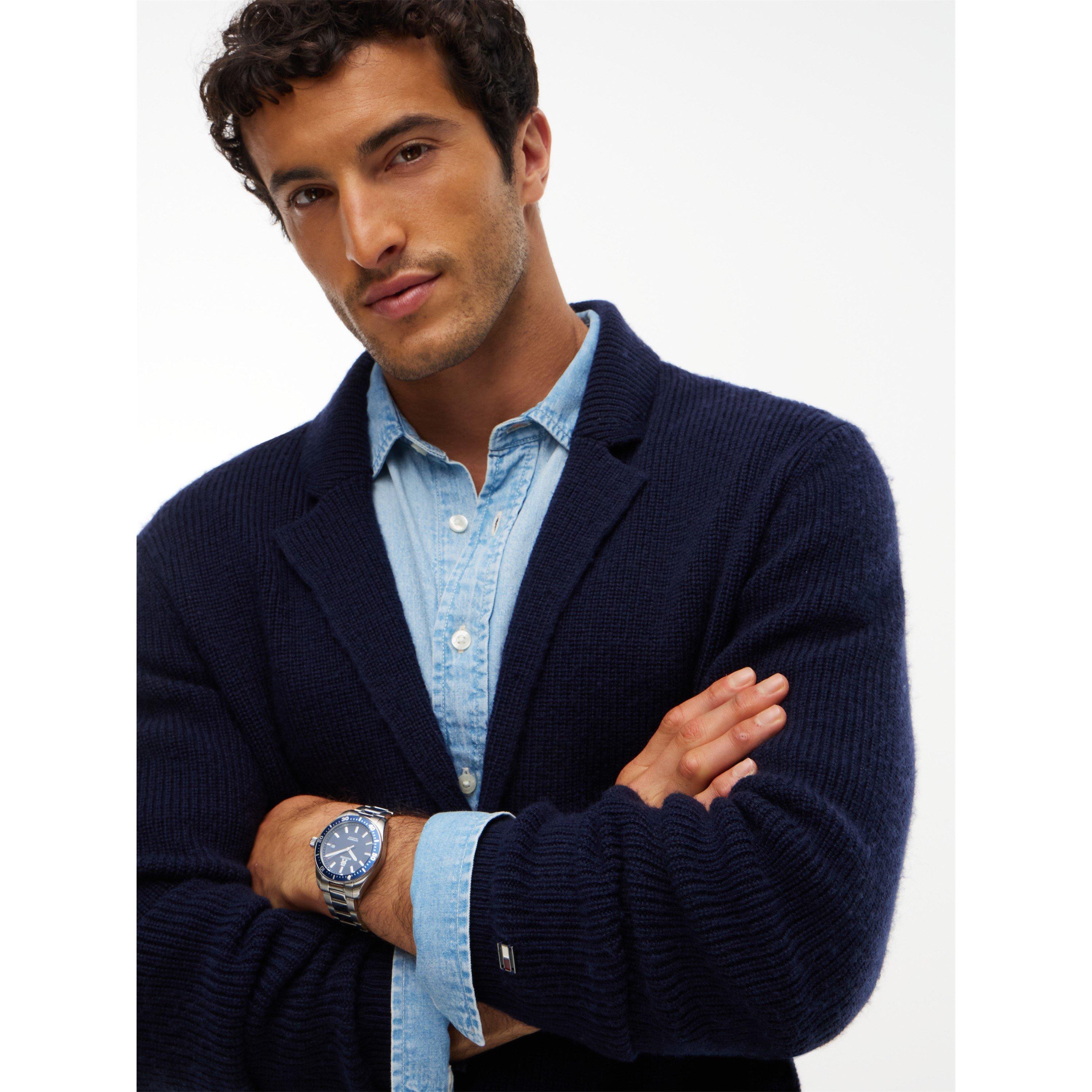 Navy - Tommy Hilfiger - Men's NY V-Neck Fine Knit Wool Relaxed-Fit Cardigan - 2