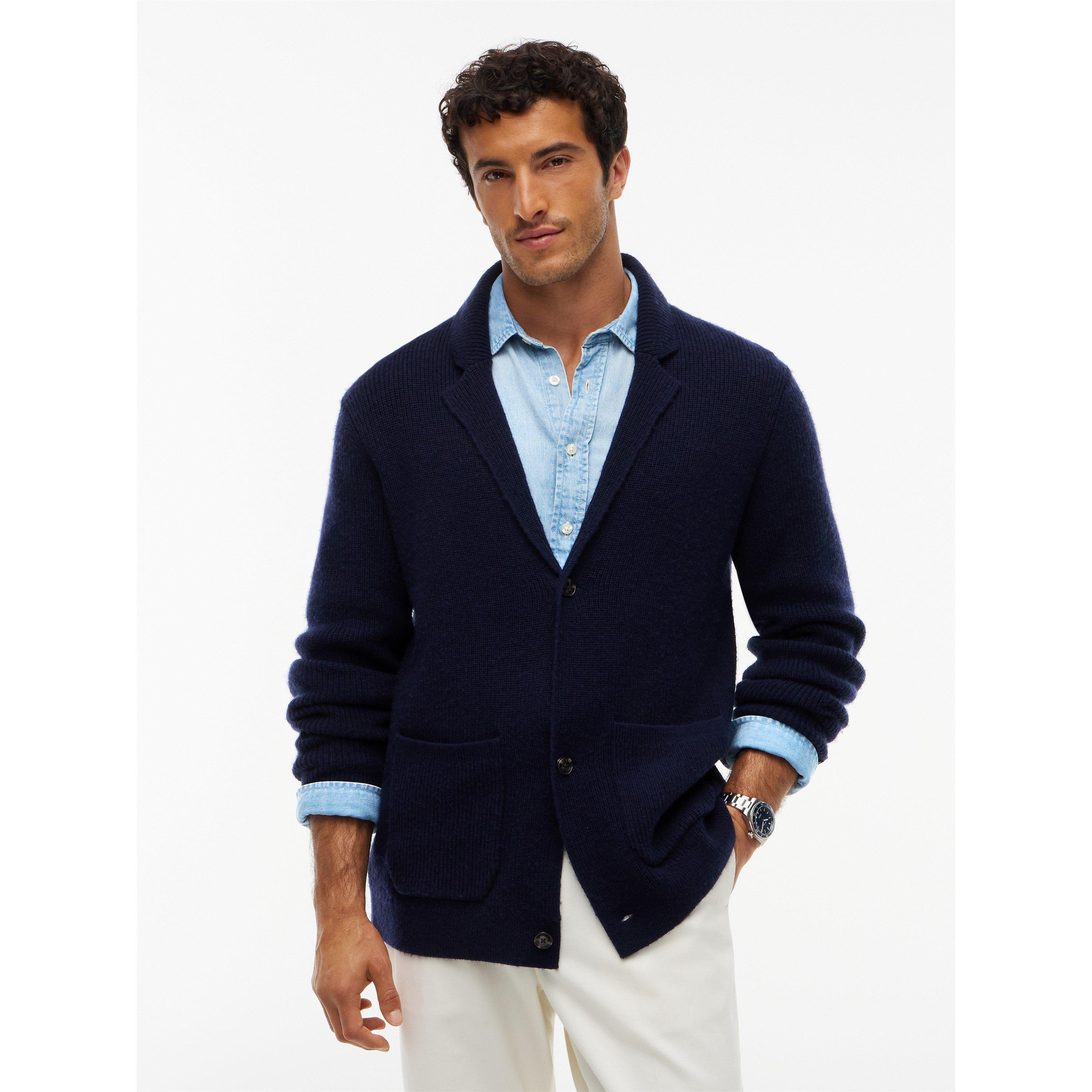 Navy - Tommy Hilfiger - Men's NY V-Neck Fine Knit Wool Relaxed-Fit Cardigan - 3