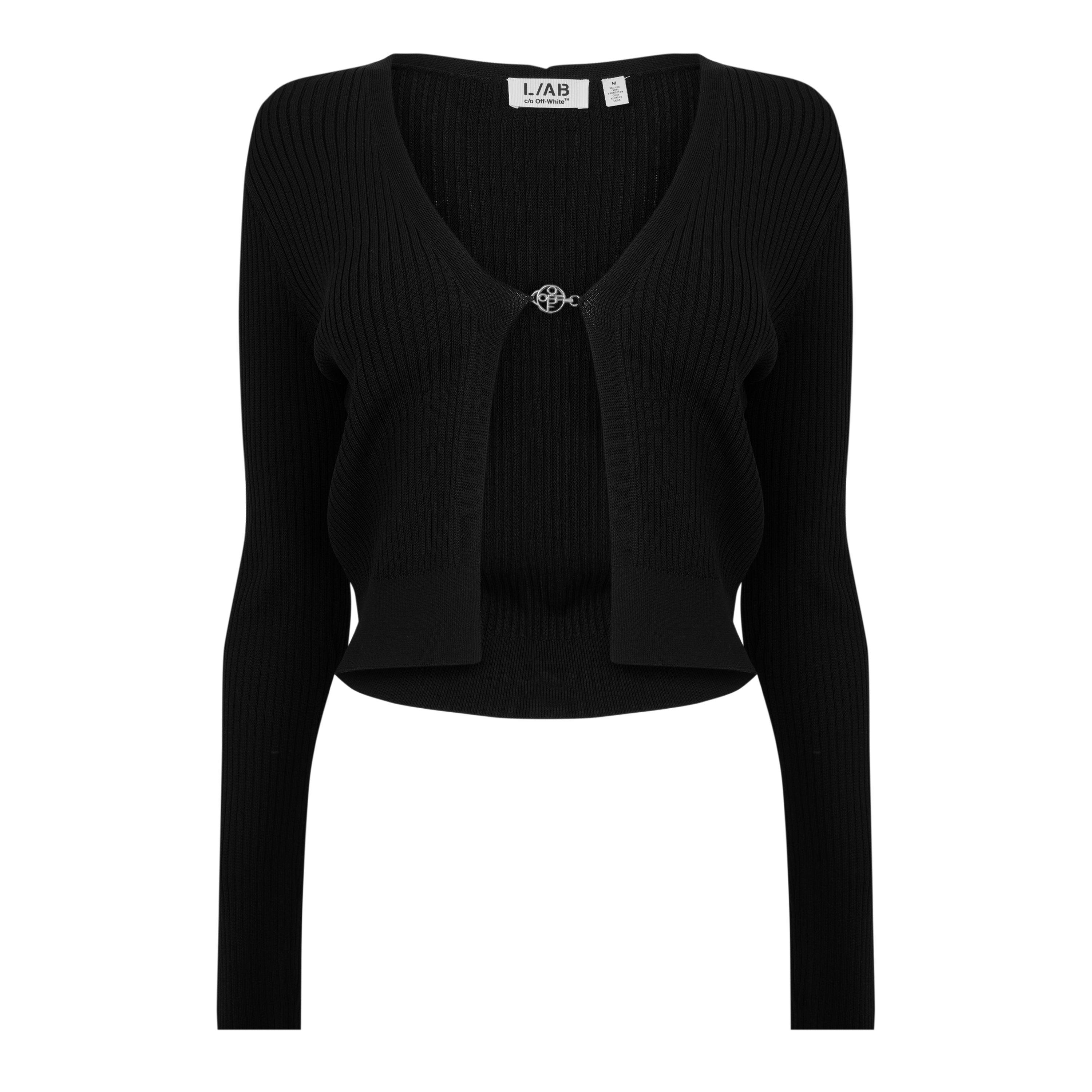 Black Night - L AB Off White - Women's Hardware Cropped V-Neck Cardigan - 1