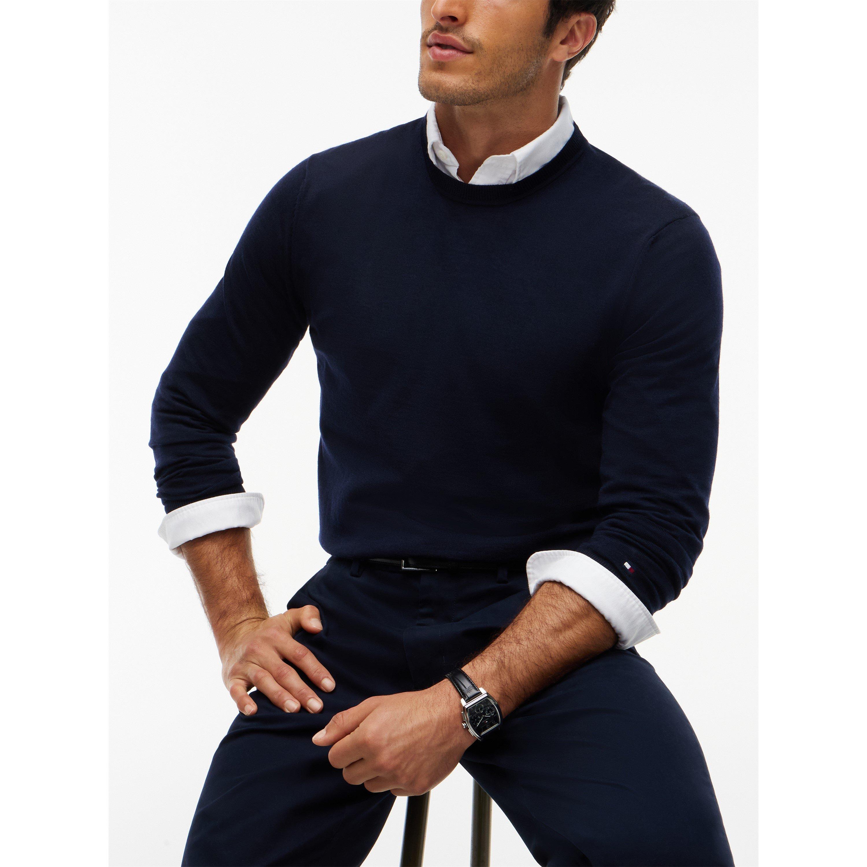 Navy - Tommy Hilfiger - Men's Tommy NY Merino Wool Crew-Neck Jumper - 4