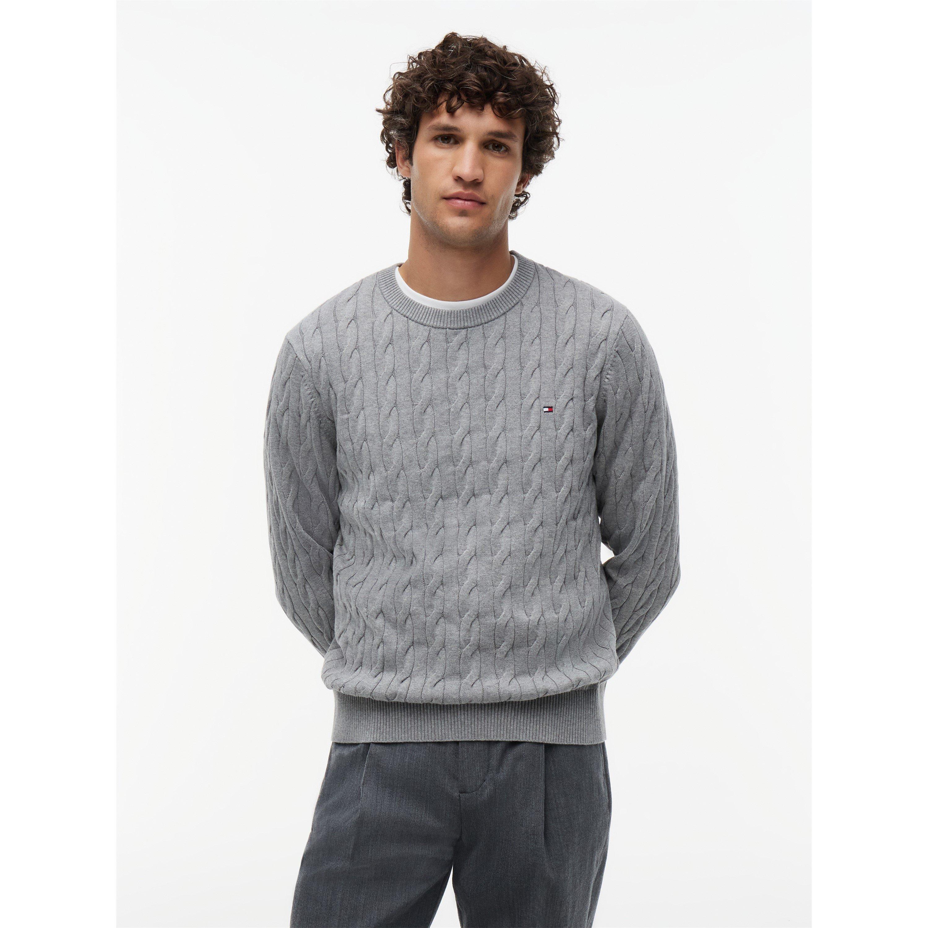 Medium Grey - Tommy Hilfiger - Tommy Hilfiger Classic Cotton Cable Crew Neck - 2