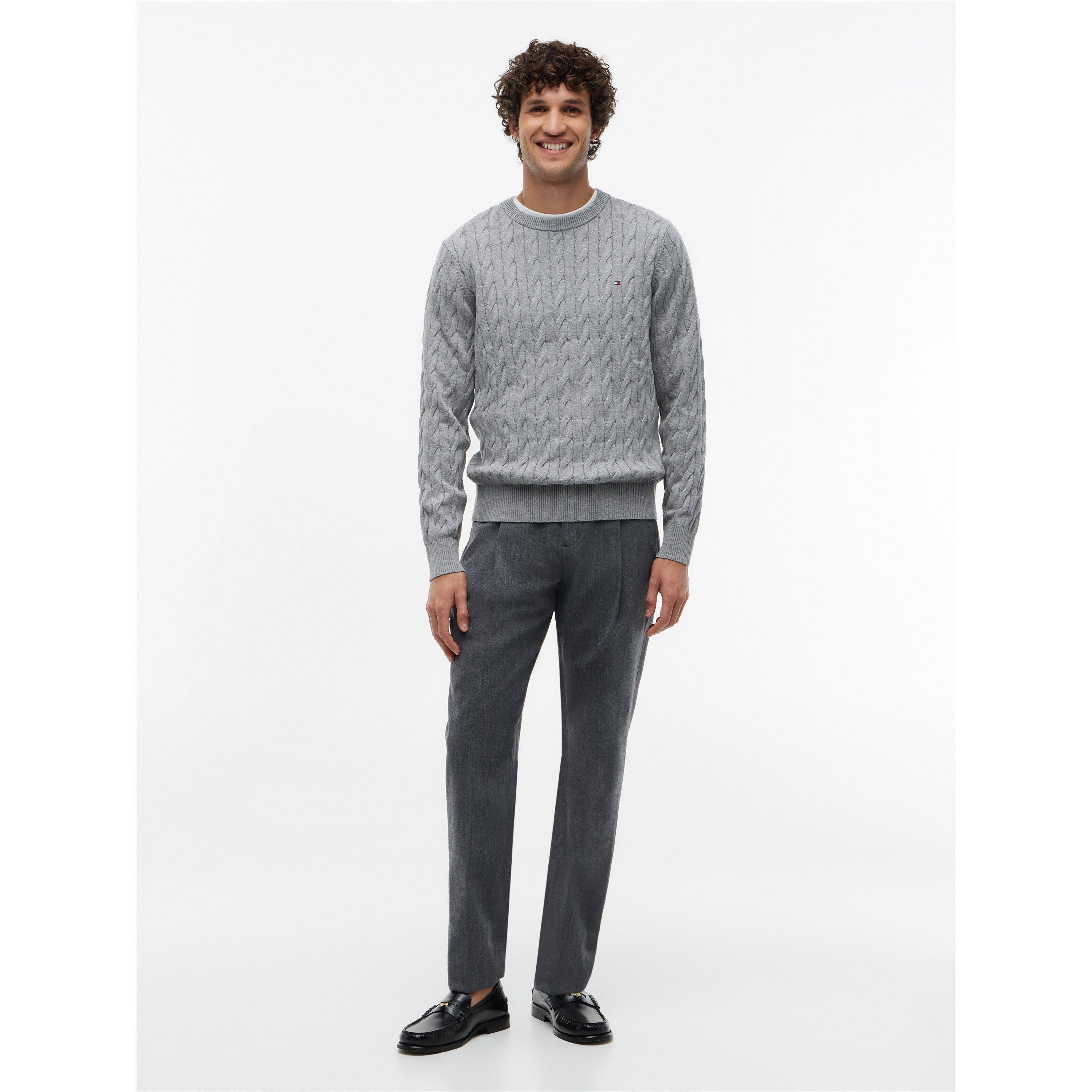 Medium Grey - Tommy Hilfiger - Tommy Hilfiger Classic Cotton Cable Crew Neck - 3