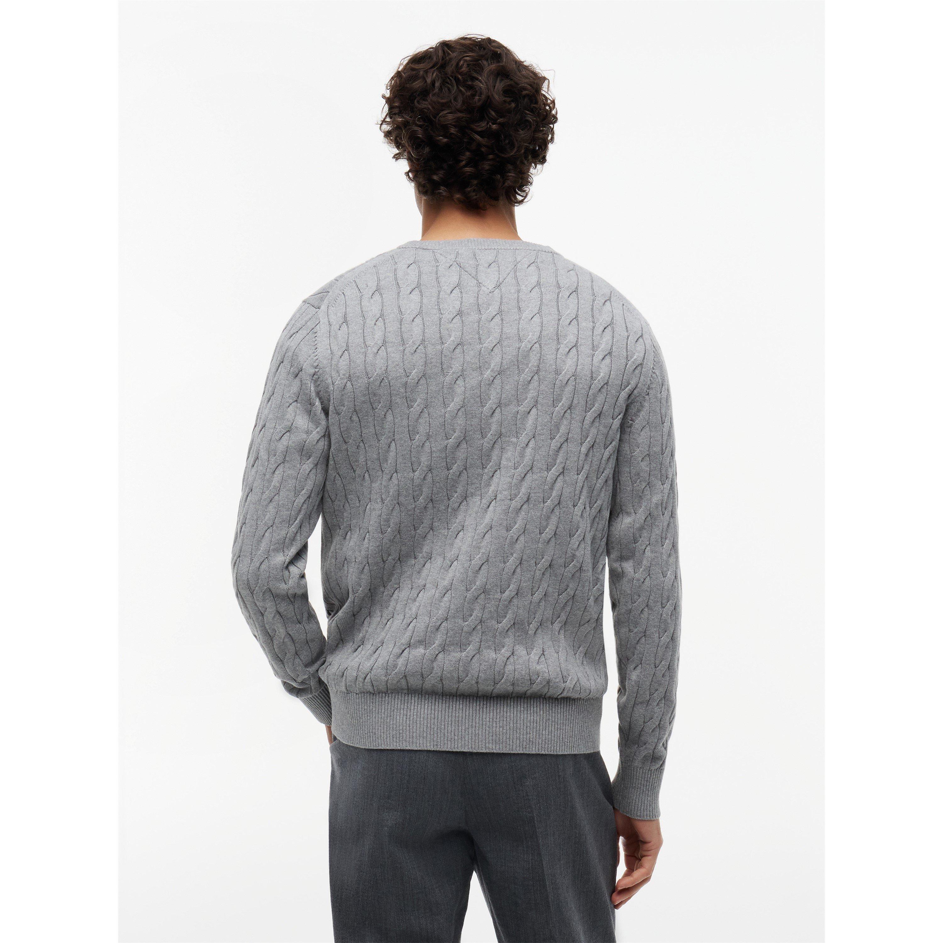 Medium Grey - Tommy Hilfiger - Tommy Hilfiger Classic Cotton Cable Crew Neck - 5