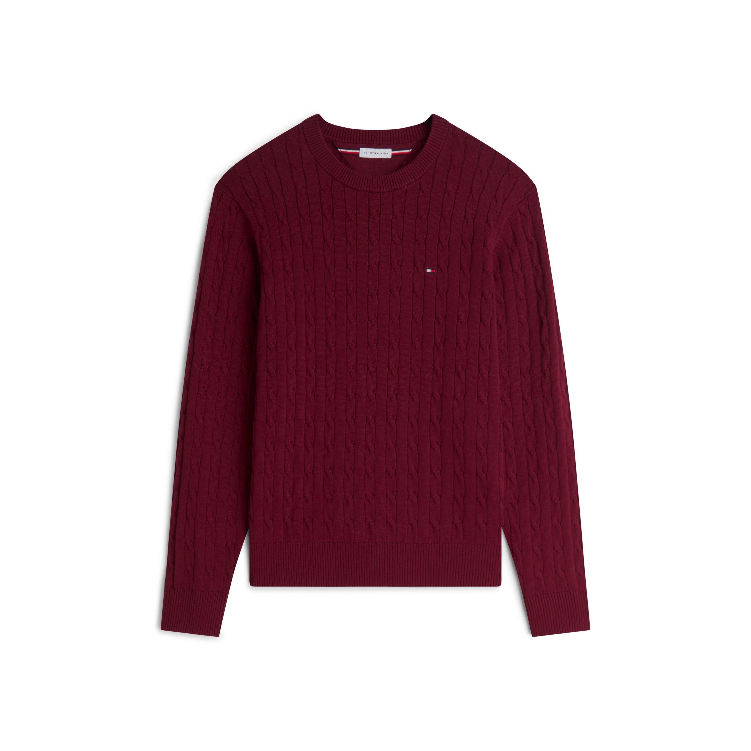 Tommy Hilfiger Men's Cable Knit Cotton Crew-Neck Jumper - Burgundy - XL