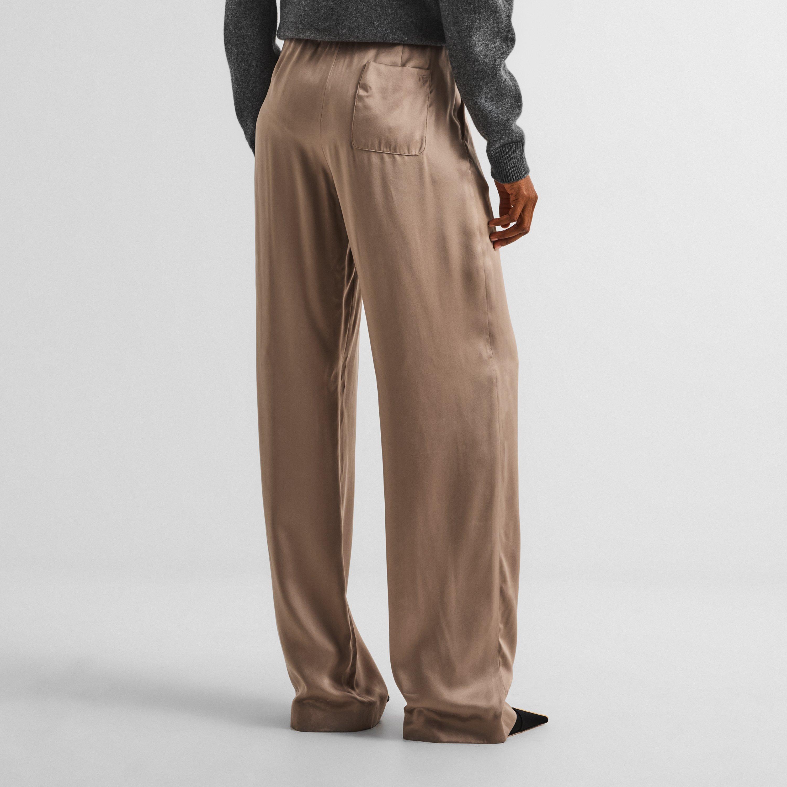 Desert Taupe - Tom Ford - Women's Silk Satin High-Waisted Pleated Trousers - 4