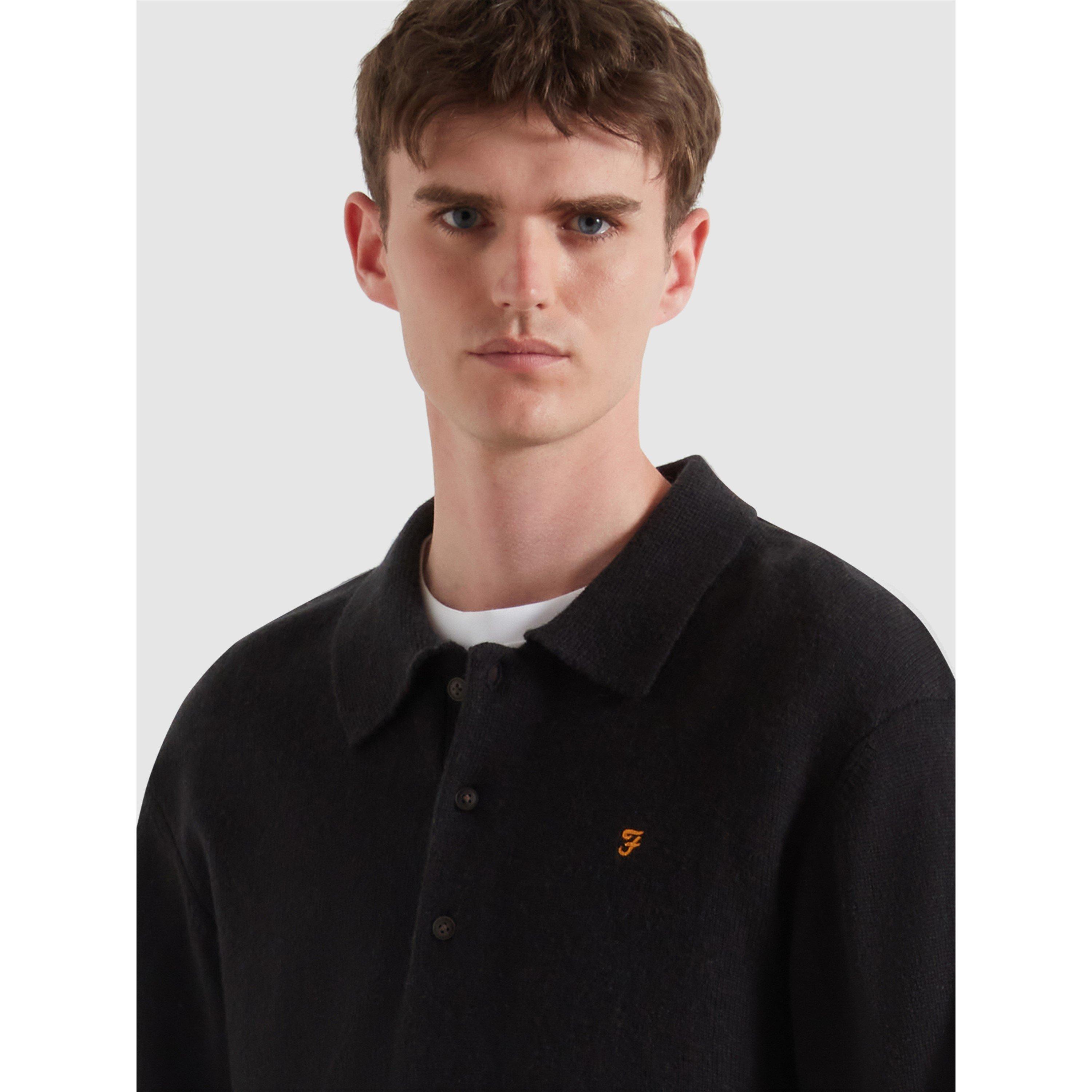Zwart 010 - Farah - Men's Matson Lambswool Knit Quarter Zip Top - 4