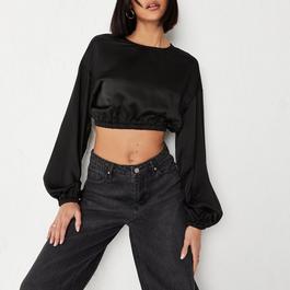 Missguided Puff Sleeve Satin Crop Top