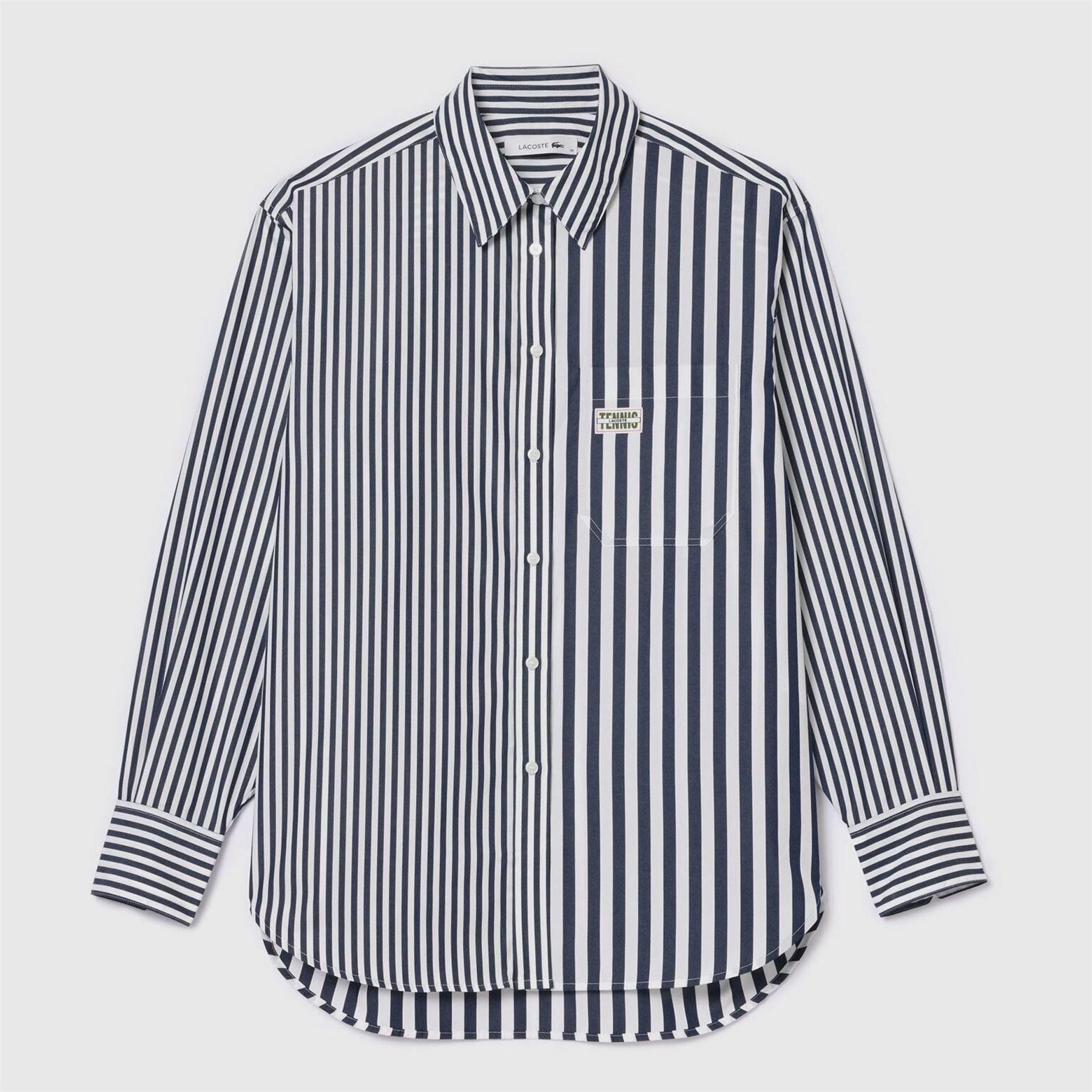 Navy - Lacoste - Lacoste X Bandier Striped Cotton Poplin Shirt - 1